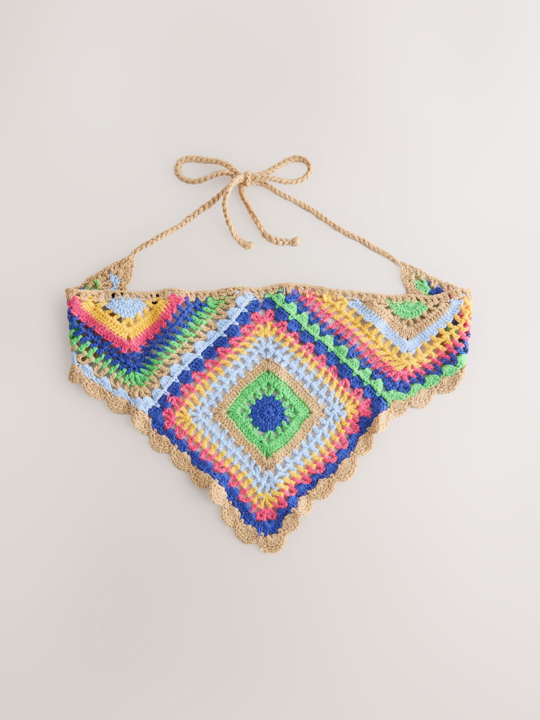 Multicolour triangle crochet headscarf, imported from the UK