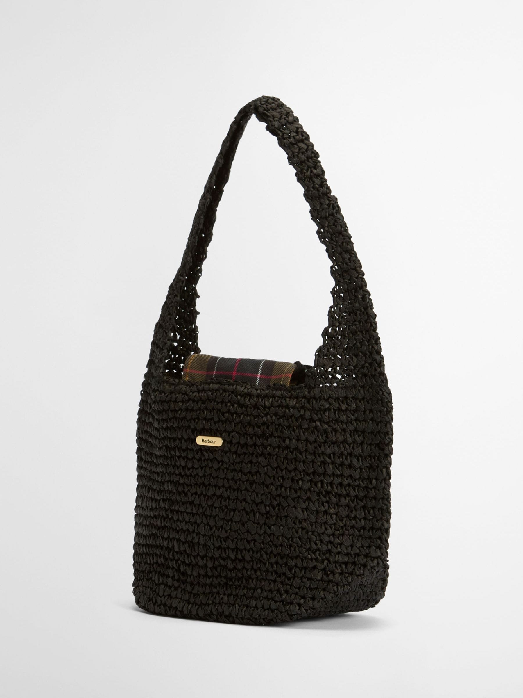 Barbour Black Lily Raffia Tote Bag, imported from the UK