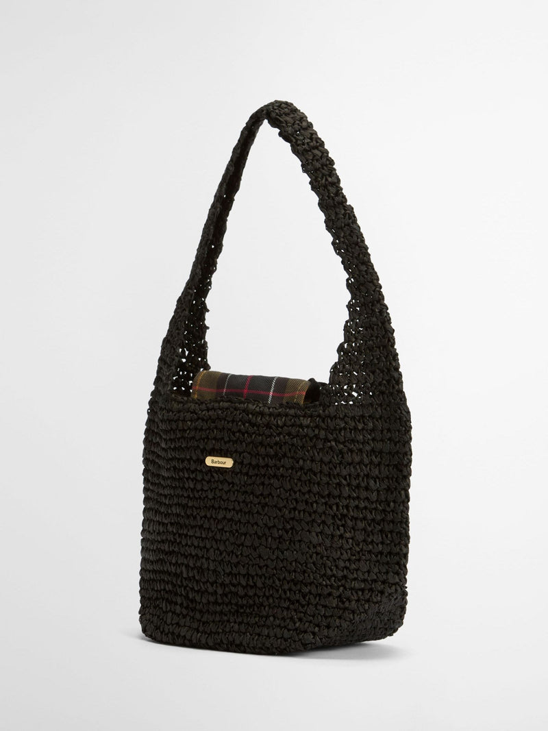 Barbour Black Lily Raffia Tote Bag, imported from the UK