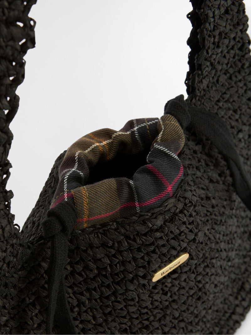 Barbour Black Lily Raffia Tote Bag, imported from the UK