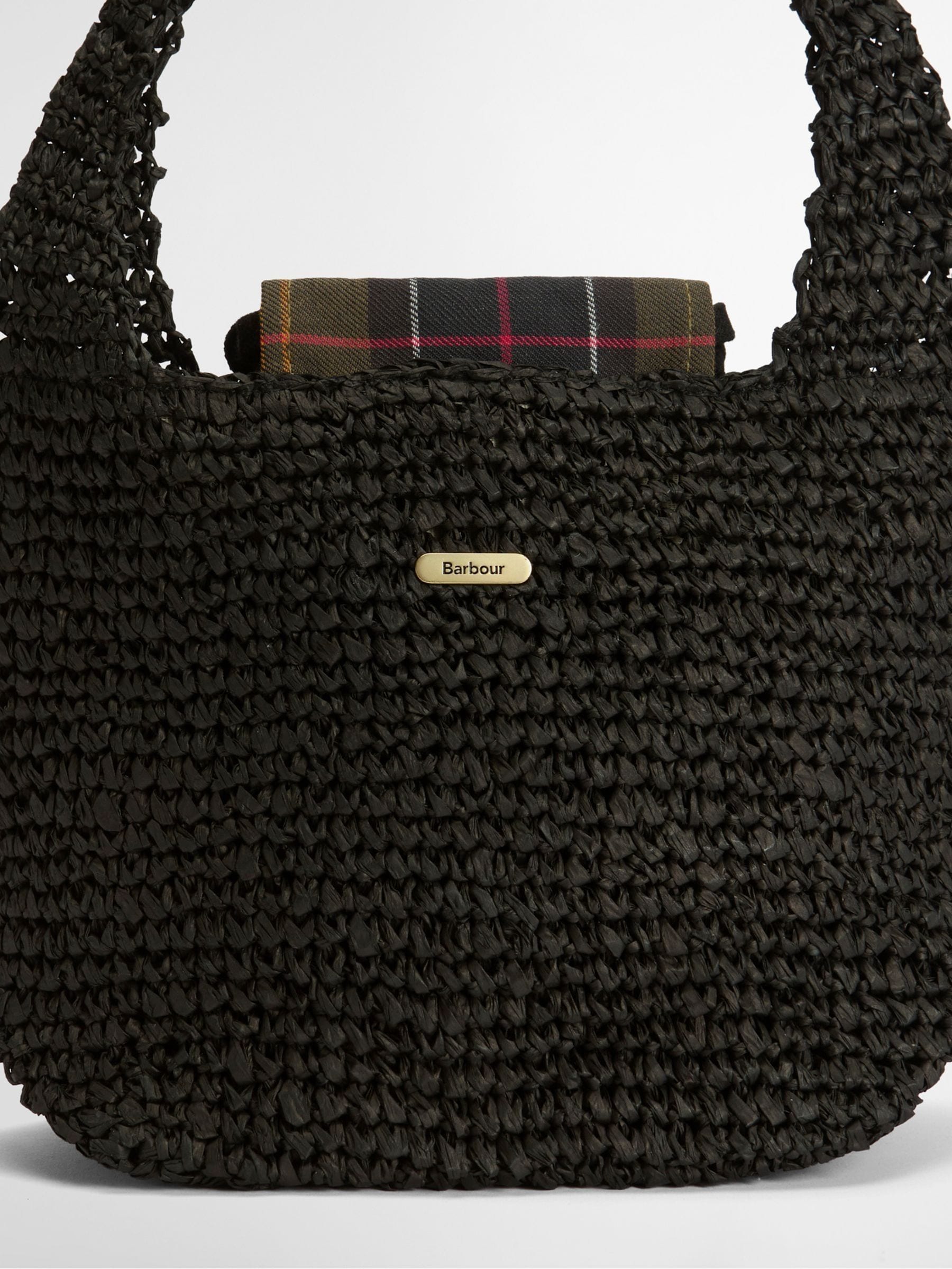 Barbour Black Lily Raffia Tote Bag, imported from the UK