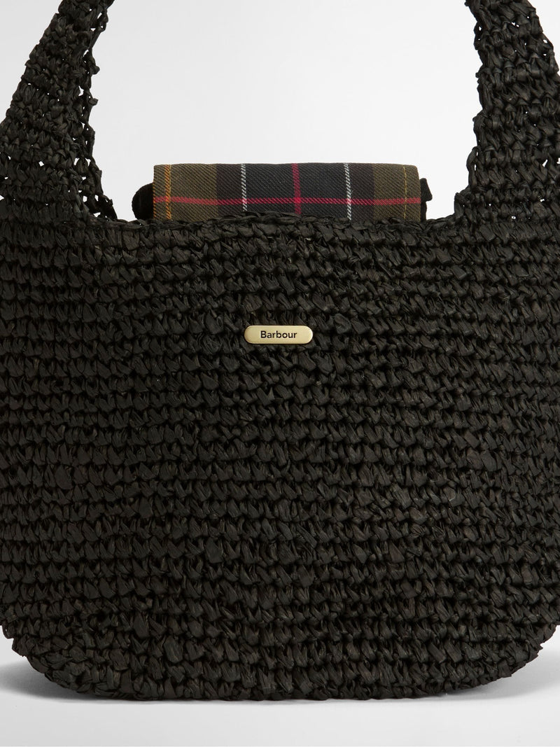 Barbour Black Lily Raffia Tote Bag, imported from the UK