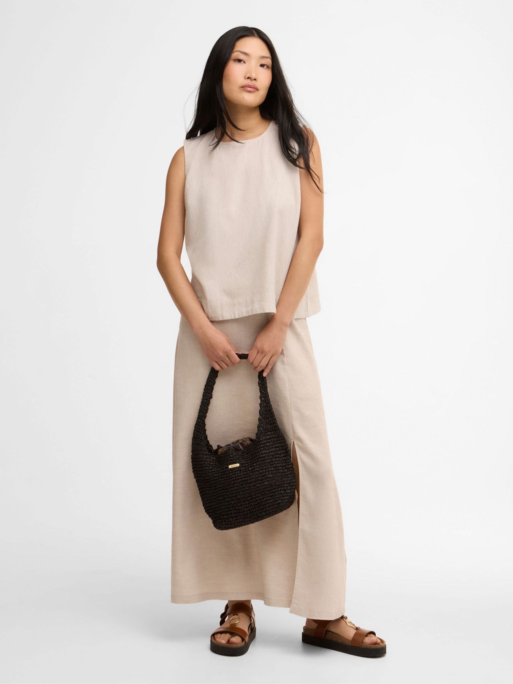 Barbour Black Lily Raffia Tote Bag, imported from the UK