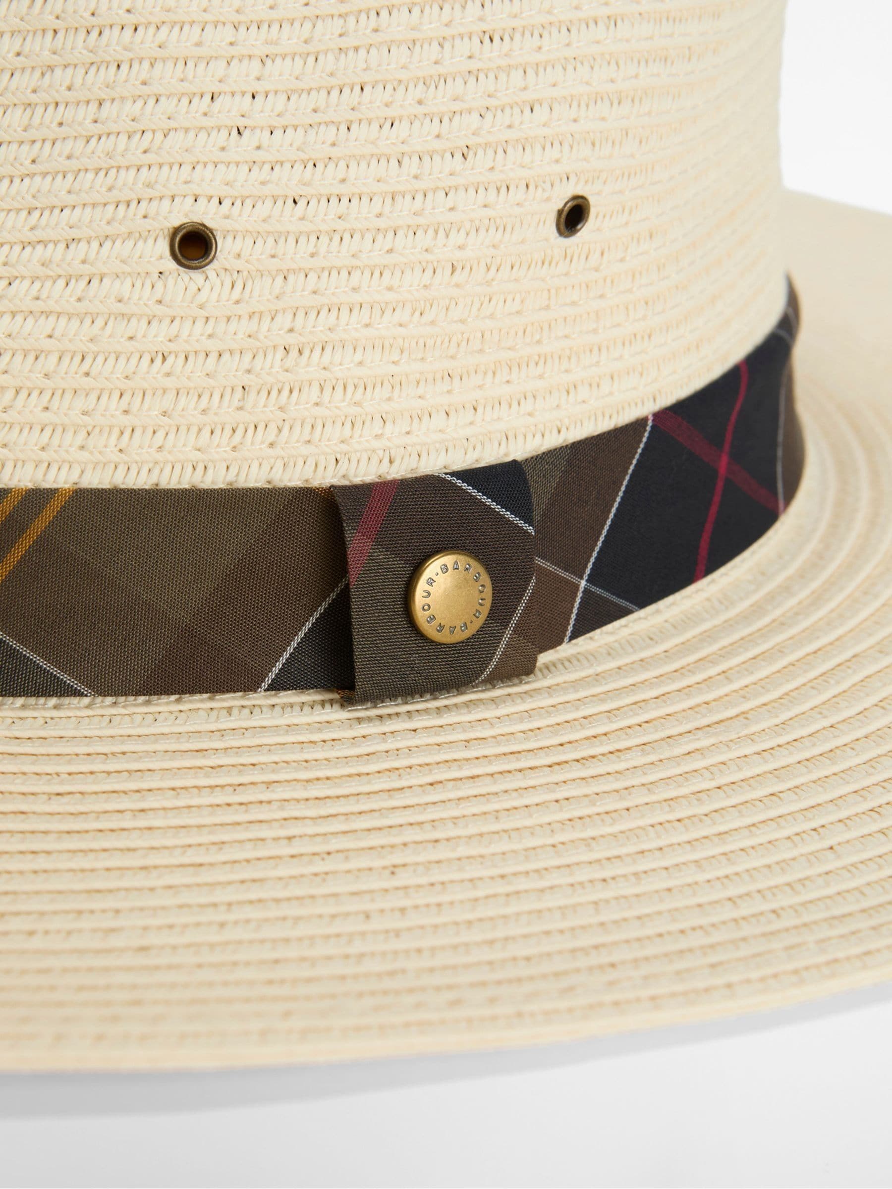 Barbour cream Kirkstone summer fedora with tartan bands, UK version