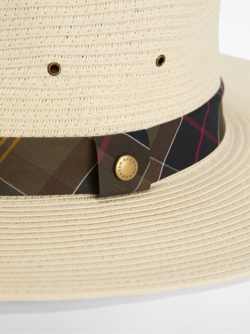 Barbour cream Kirkstone summer fedora with tartan bands, UK version