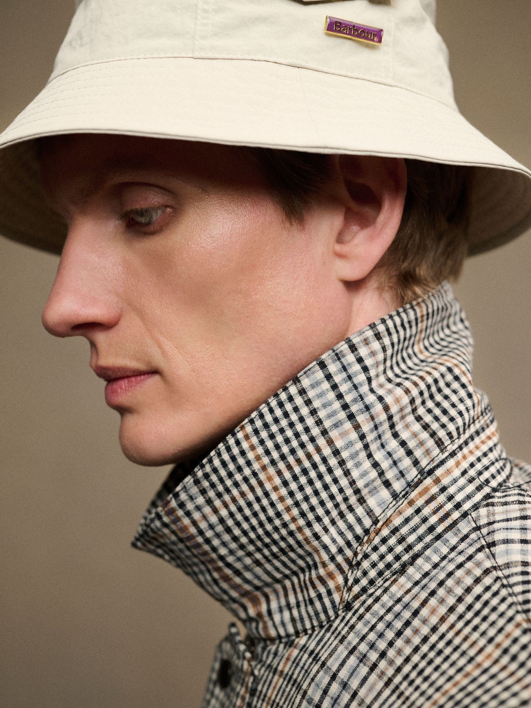 Barbour Natural Tracker showerproof bucket hat (British brand)