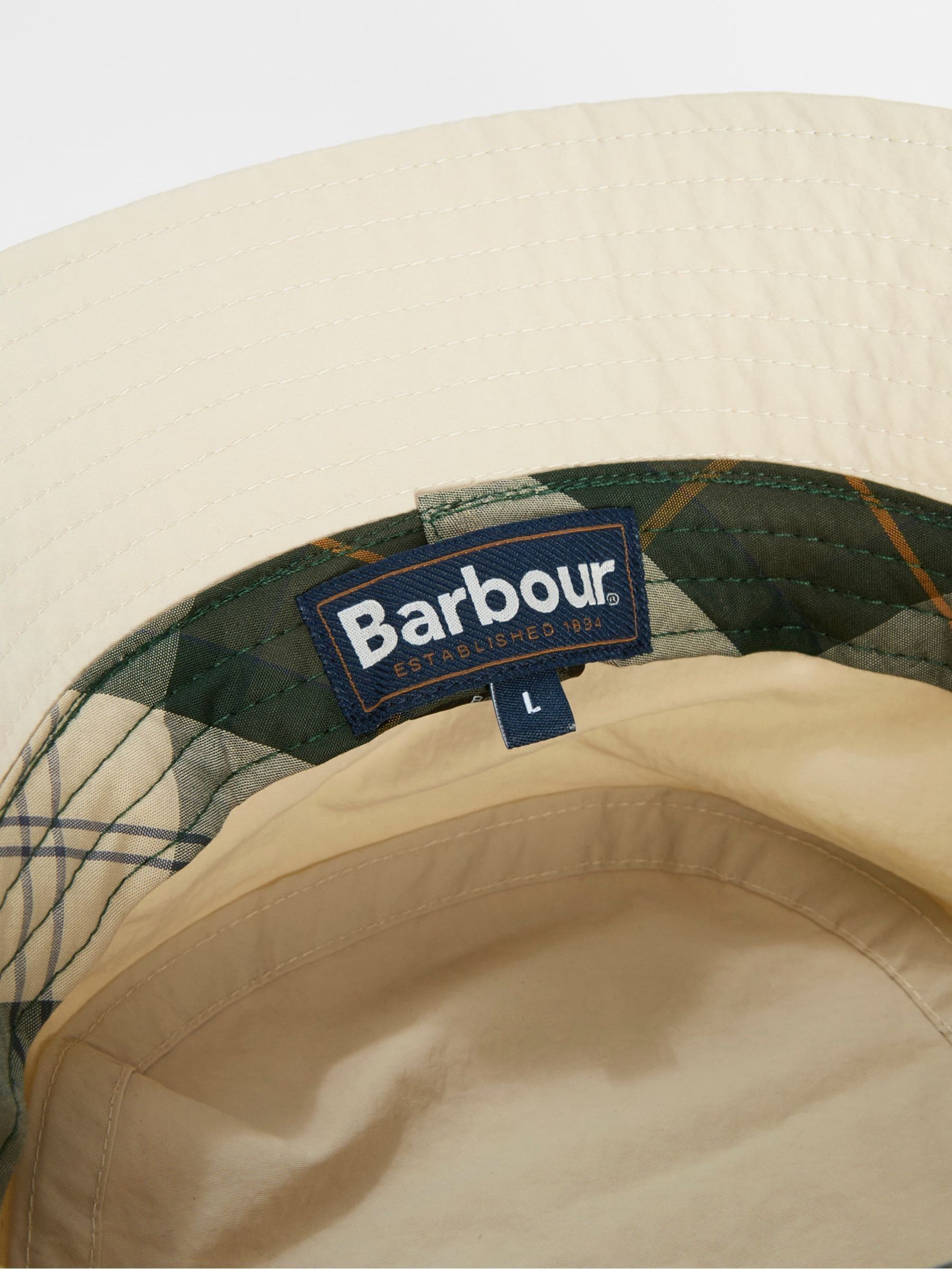 Barbour Natural Tracker showerproof bucket hat (British brand)