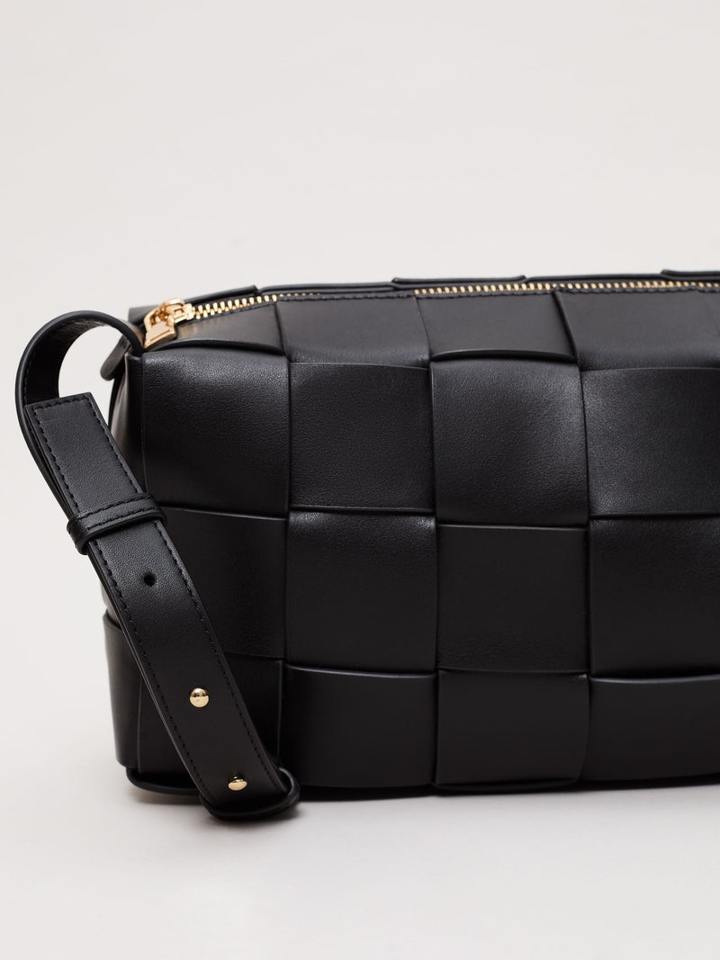 Phase Eight black leather woven cross-body bag - British product