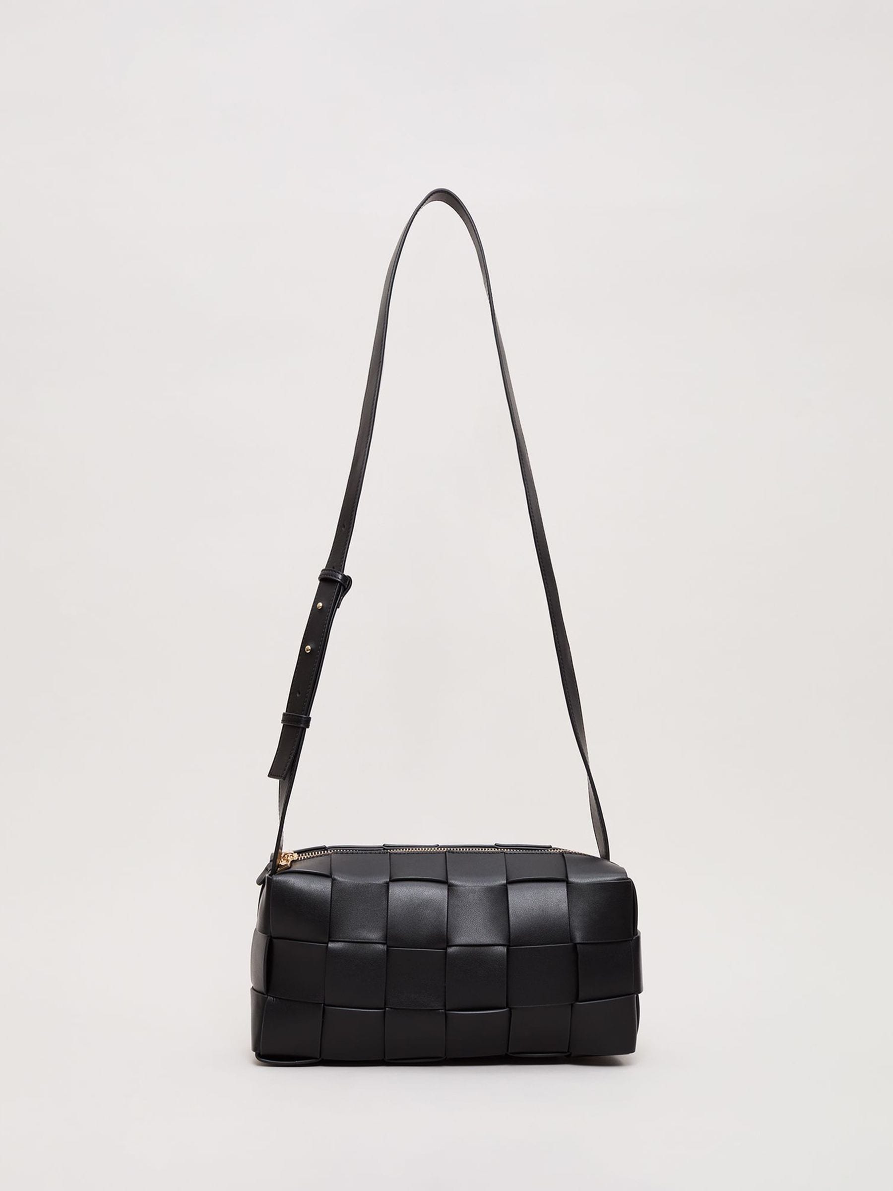 Phase Eight black leather woven cross-body bag - British product