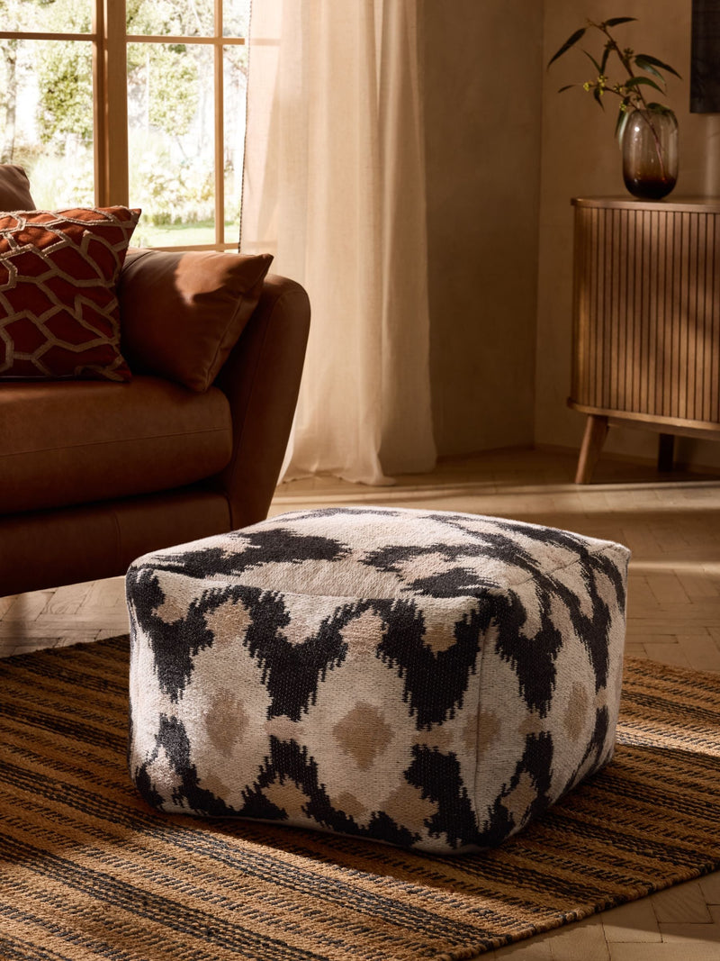 Natural woven ikat square pouffe 55cm (British brand)
