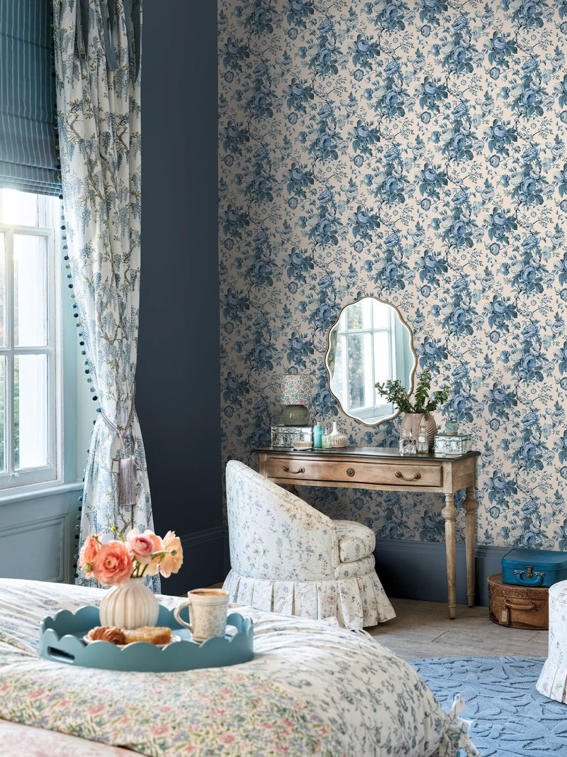 Laura Ashley Dark Seapsray Uffington Roses 10M Wallpaper