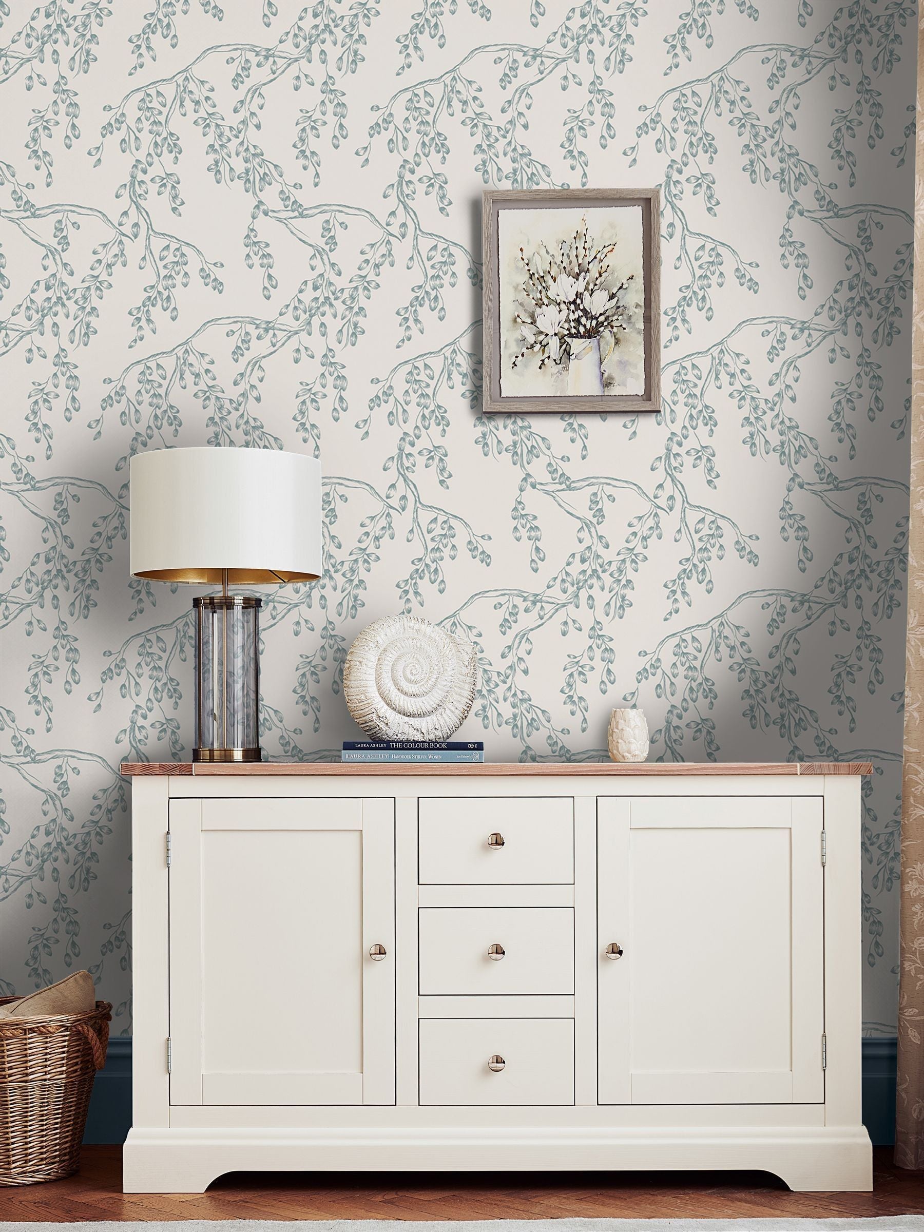 Laura Ashley Newport Blue Rainham Willow 10M Wallpaper