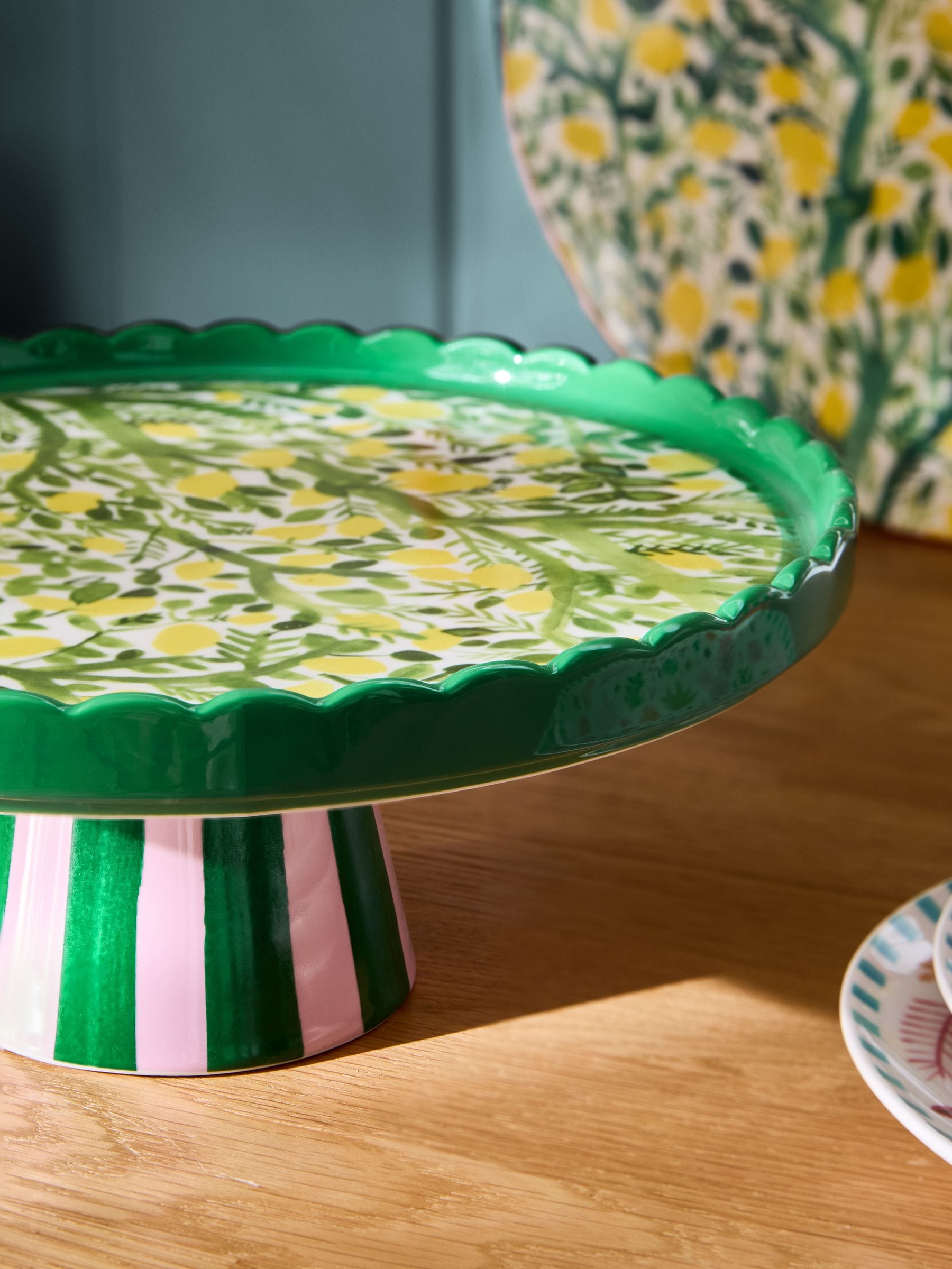 Lucy Tiffney cake stand yellow lemons, imported from the UK