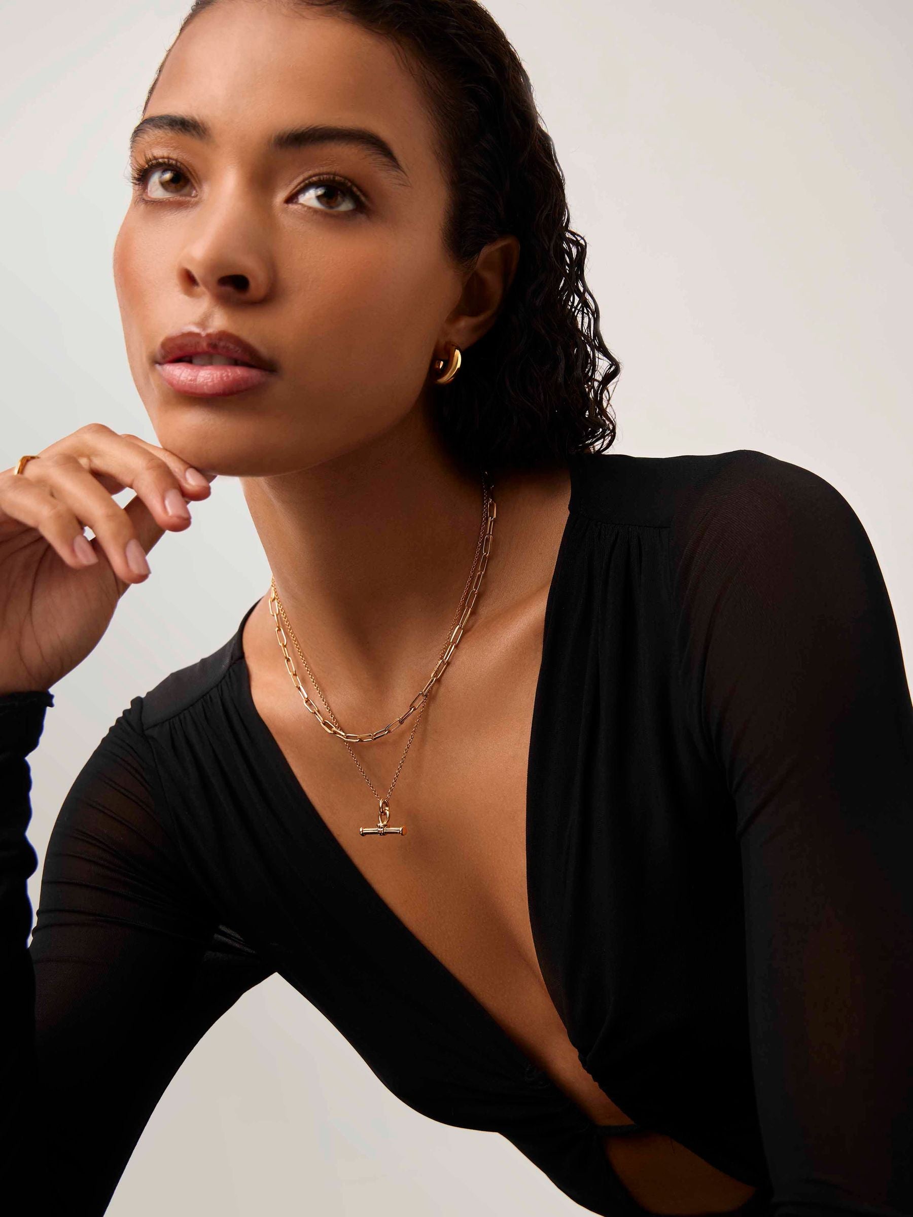 Missoma gold tone ridge T-bar chain necklace, British brand