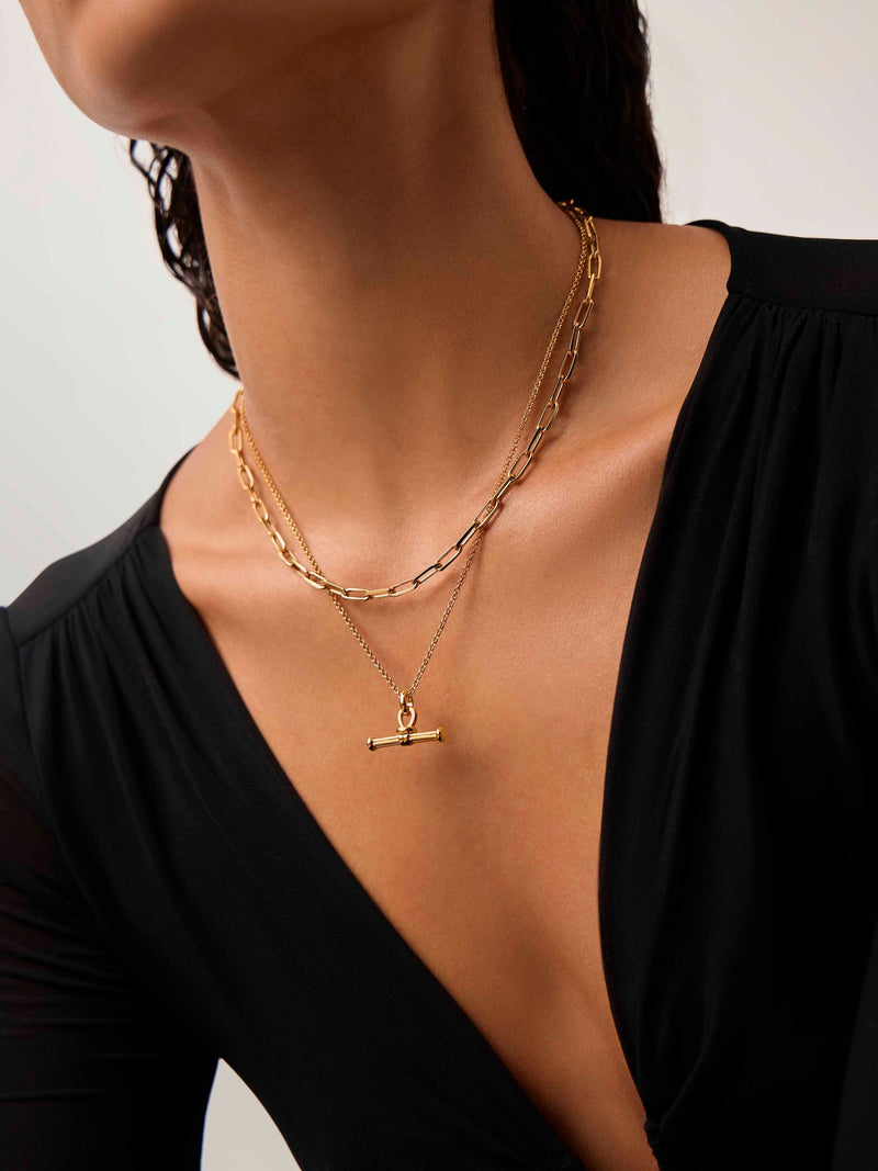 Missoma gold tone ridge T-bar chain necklace, British brand