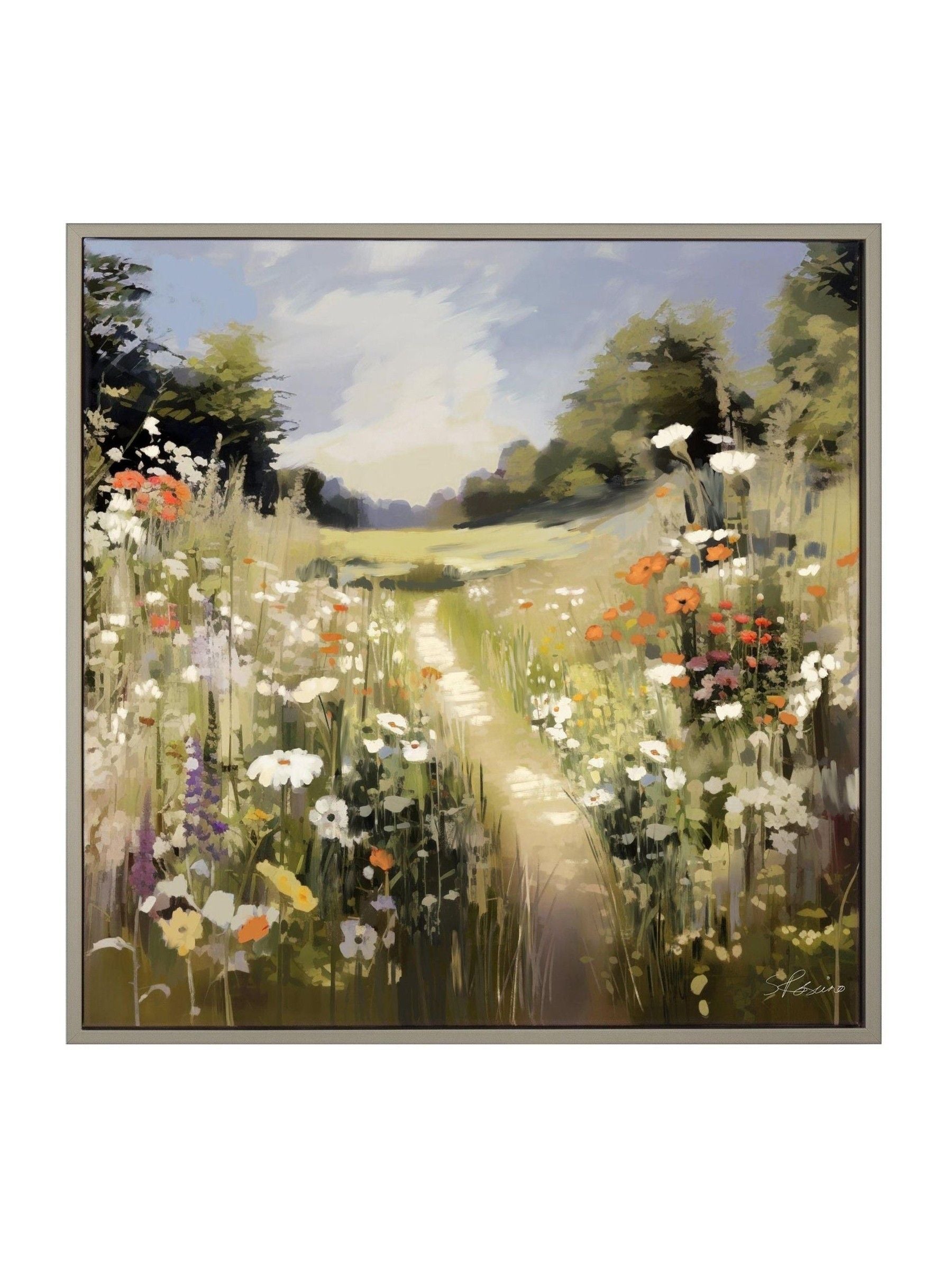 Wildflower art canvas print 51x51cm grey frame - British product