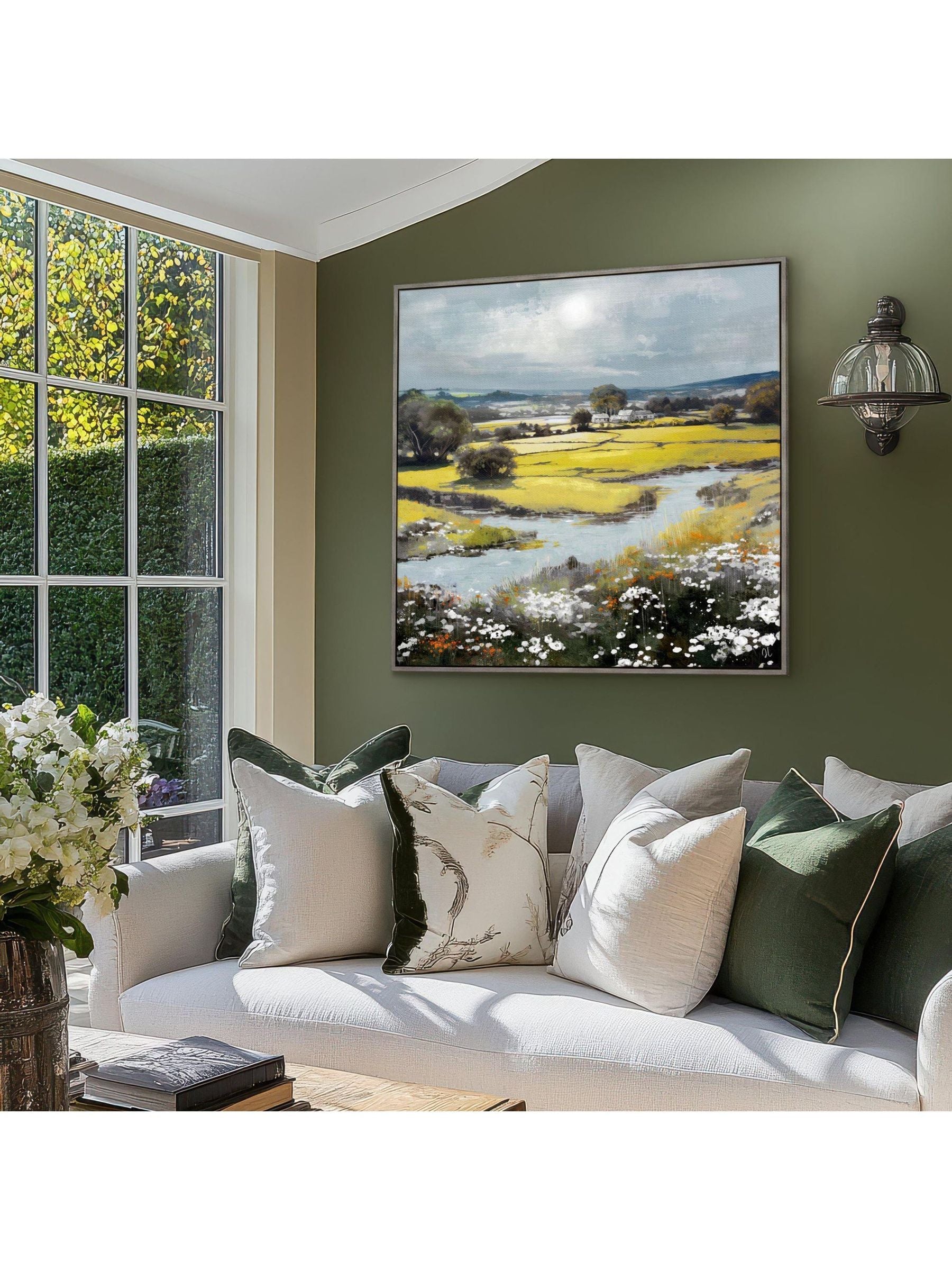 Art Marketing Green Grey Summer Splendour wall art 81x81cm - British product