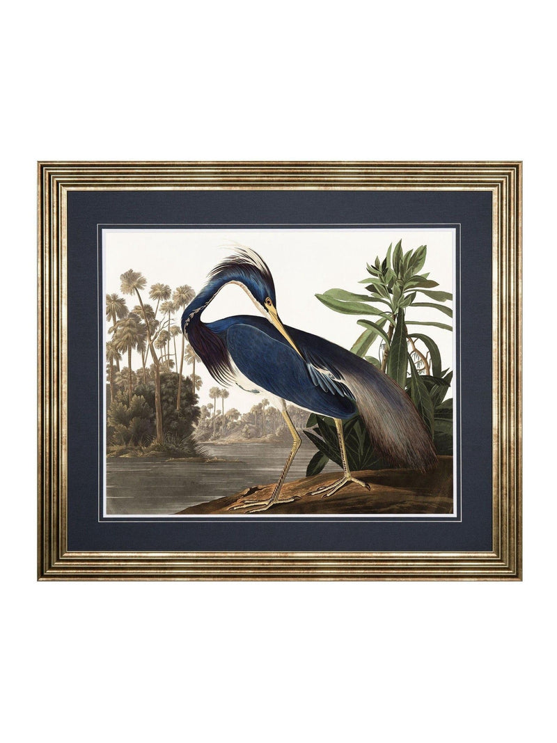 Louisiana heron wall art with blue green plumage, 76x88cm - British product