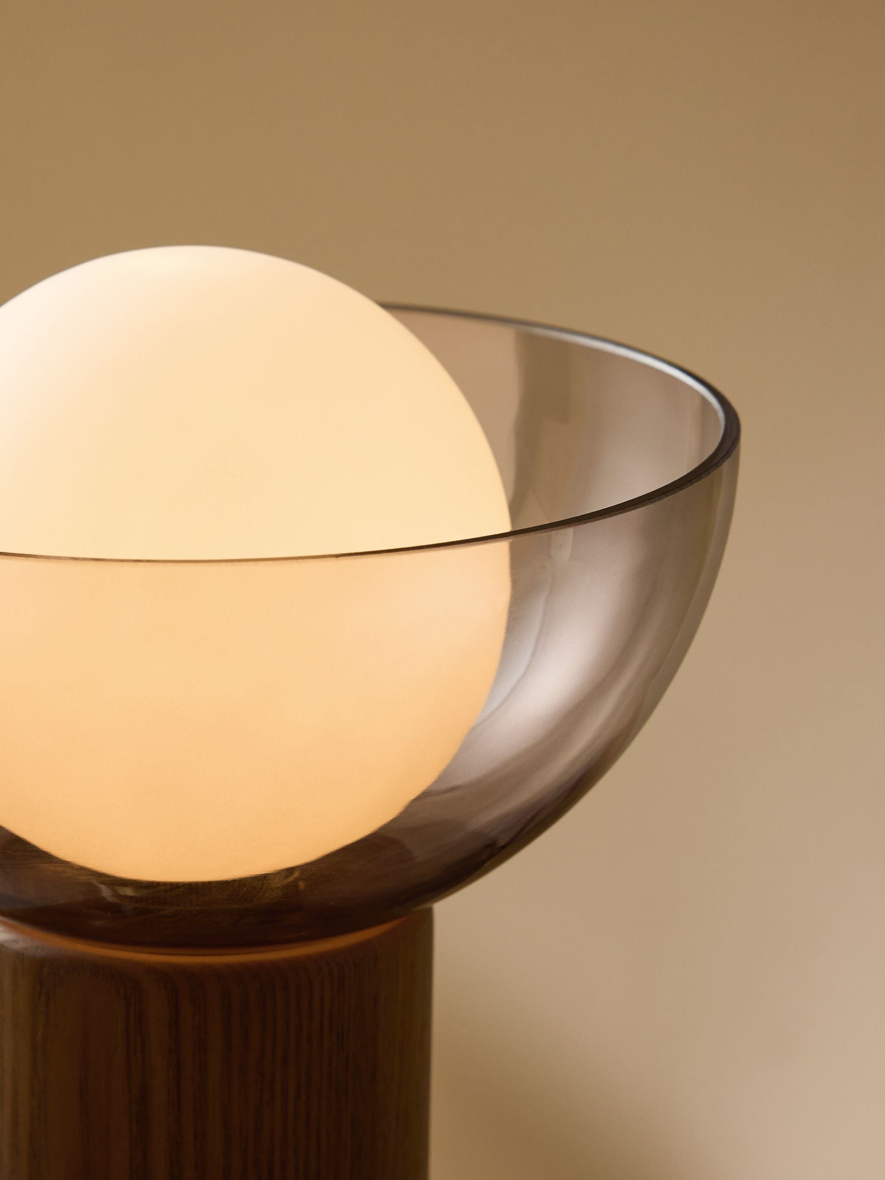 MADE.COM Layla lamp dark wood glass shade, imported from the UK
