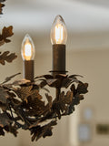 Black Evelyn chandelier dark slate grey metal oak leaves ceiling light, imported from the UK