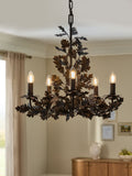 Black Evelyn chandelier dark slate grey metal oak leaves ceiling light, imported from the UK