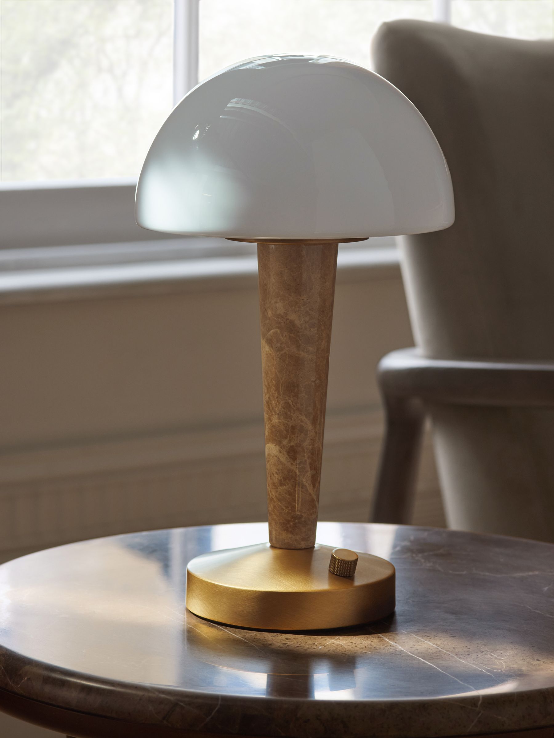 Brass N. Edgecote Marble rechargeable table lamp, imported from the UK