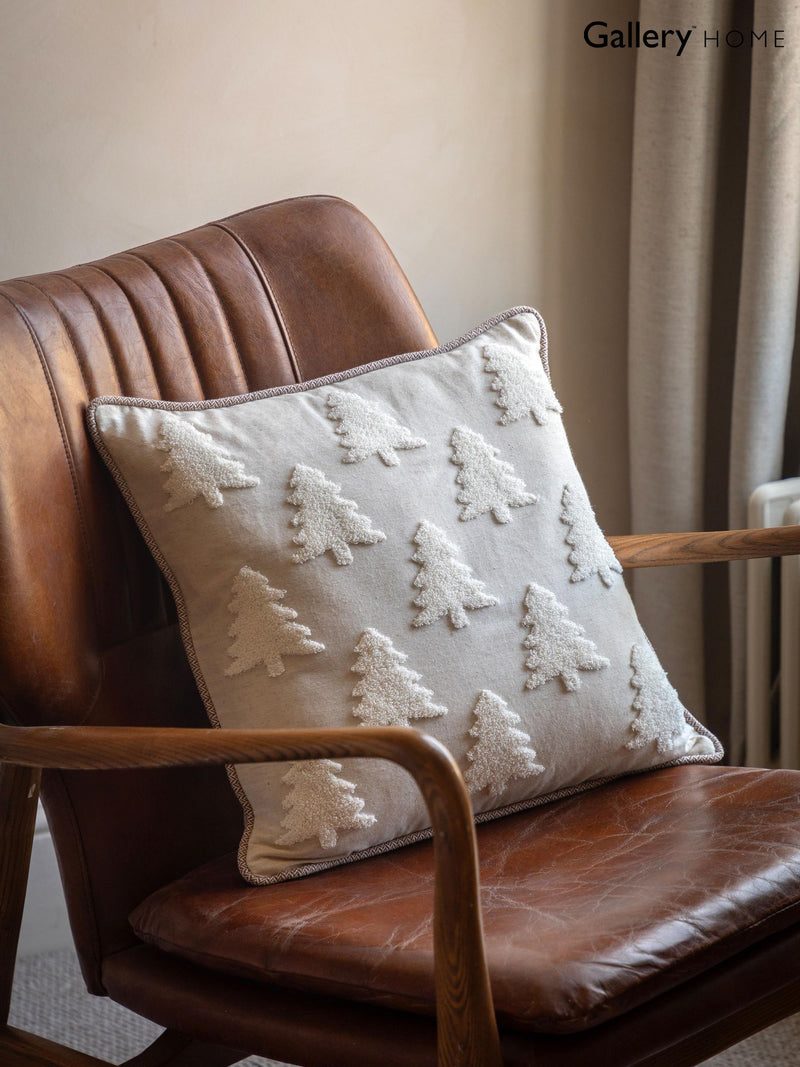 Gallery Home cream embroidered woodland tree cushion 45x45cm, imported from the UK
