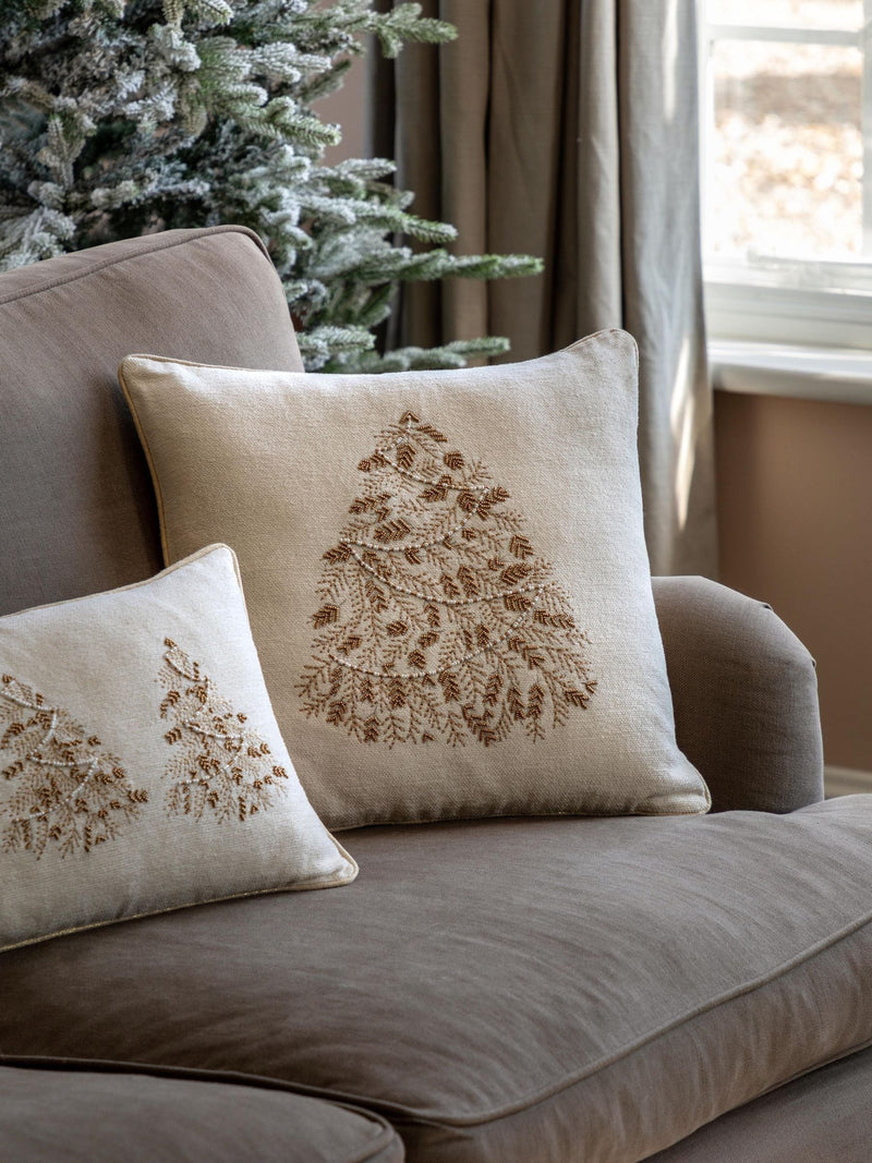 Gallery Home cream embroidered Christmas tree cushion 45cm (British brand)