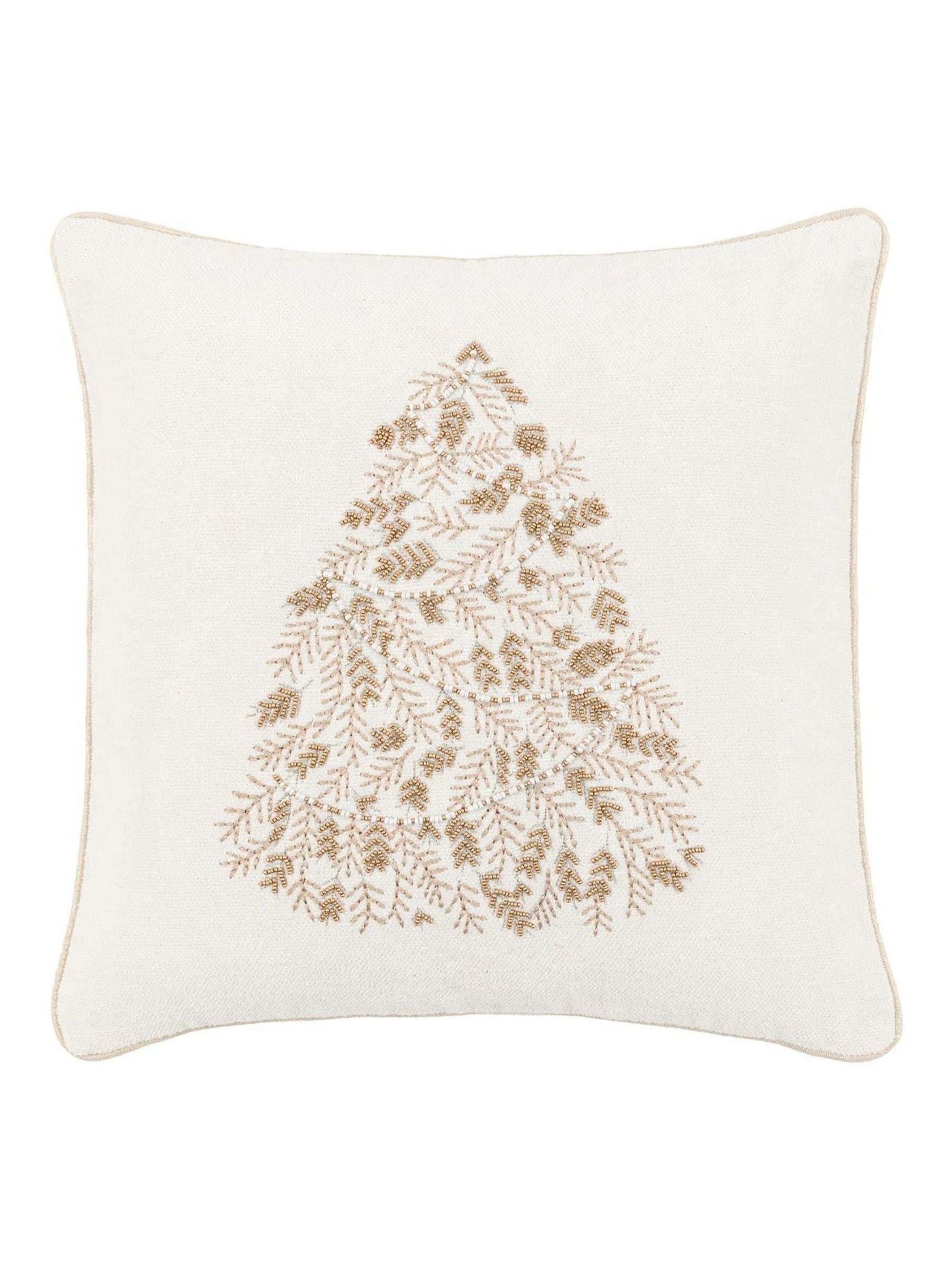 Gallery Home cream embroidered Christmas tree cushion 45cm (British brand)