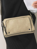 Stone double zip cross-body bag in faux suede, imported from the UK