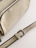 Stone double zip cross-body bag in faux suede, imported from the UK