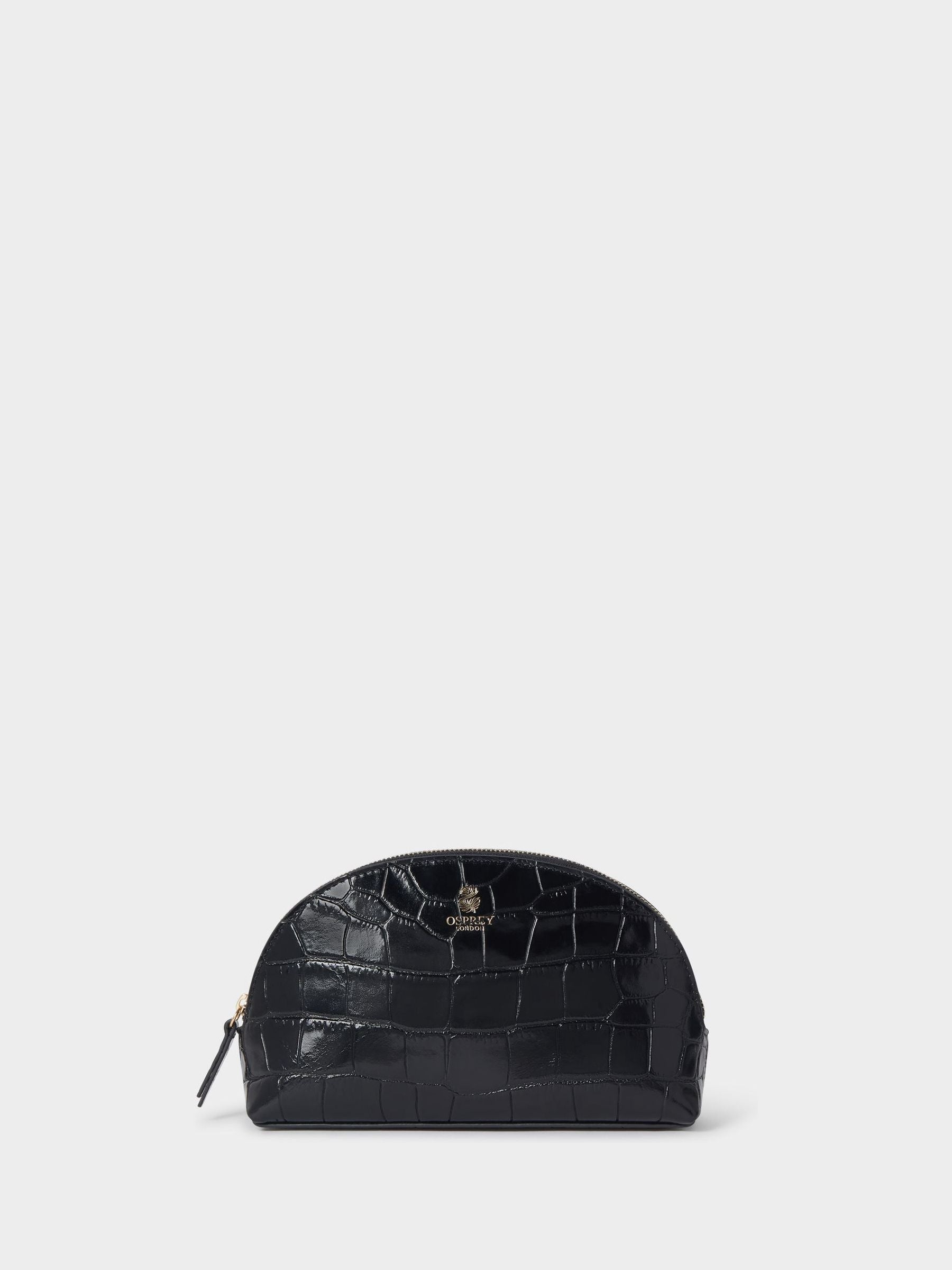 Osprey London Wentworth small black Italian leather makeup bag, UK version