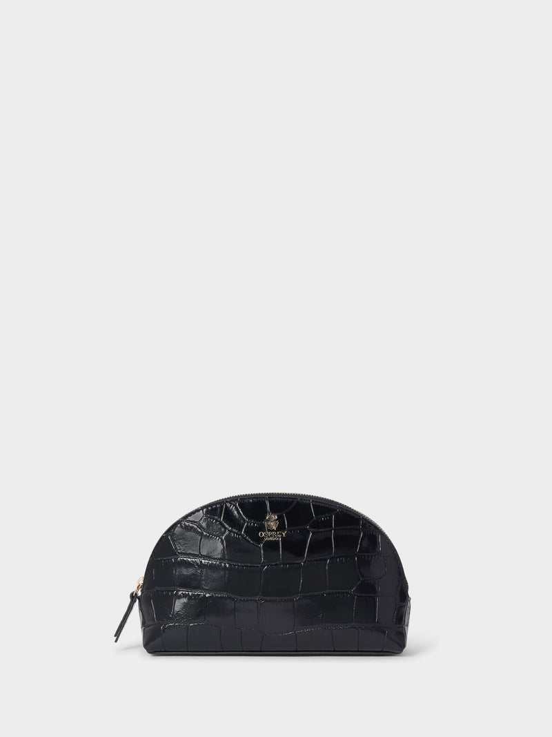 Osprey London Wentworth small black Italian leather makeup bag, UK version