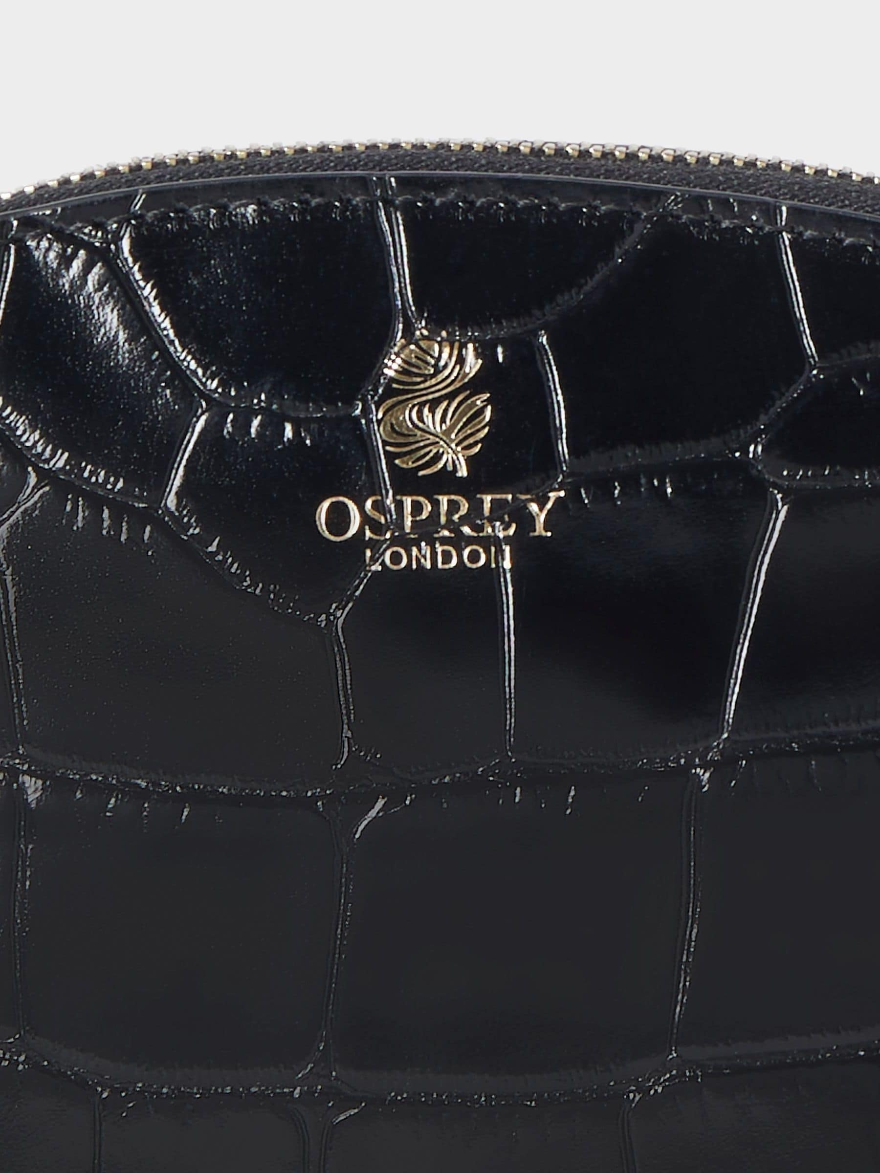 Osprey London Wentworth small black Italian leather makeup bag, UK version