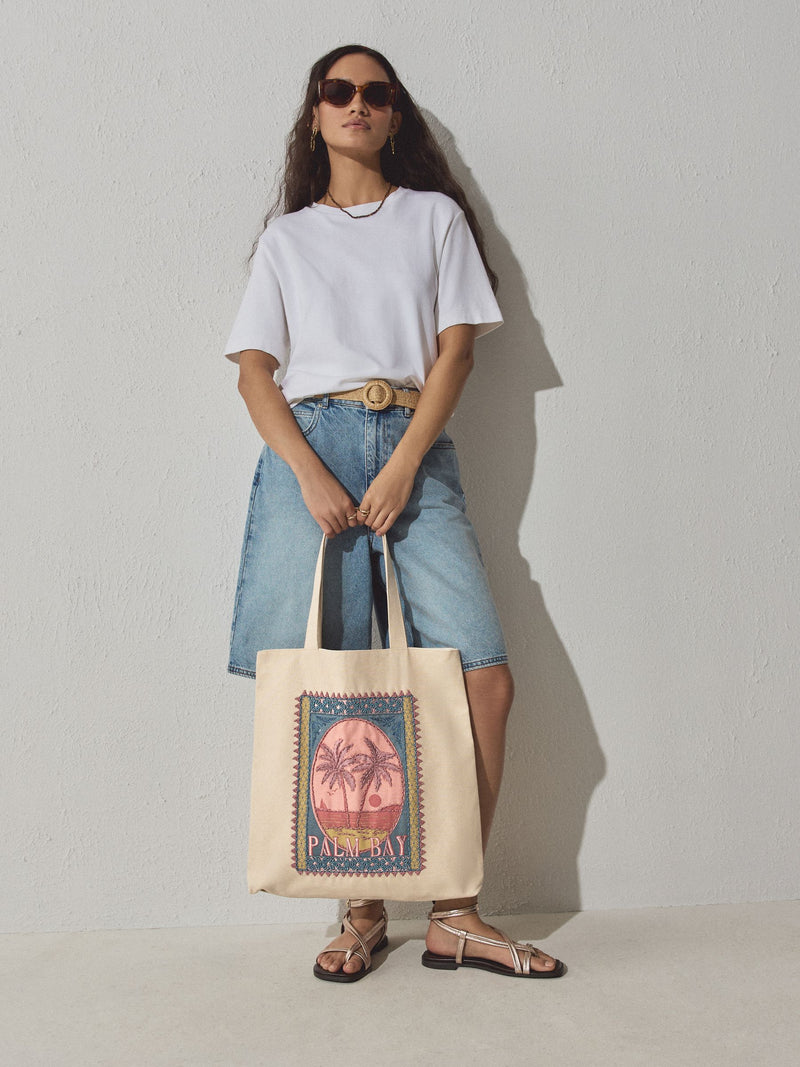 Print cotton embellished bag 43x40cm (British brand)