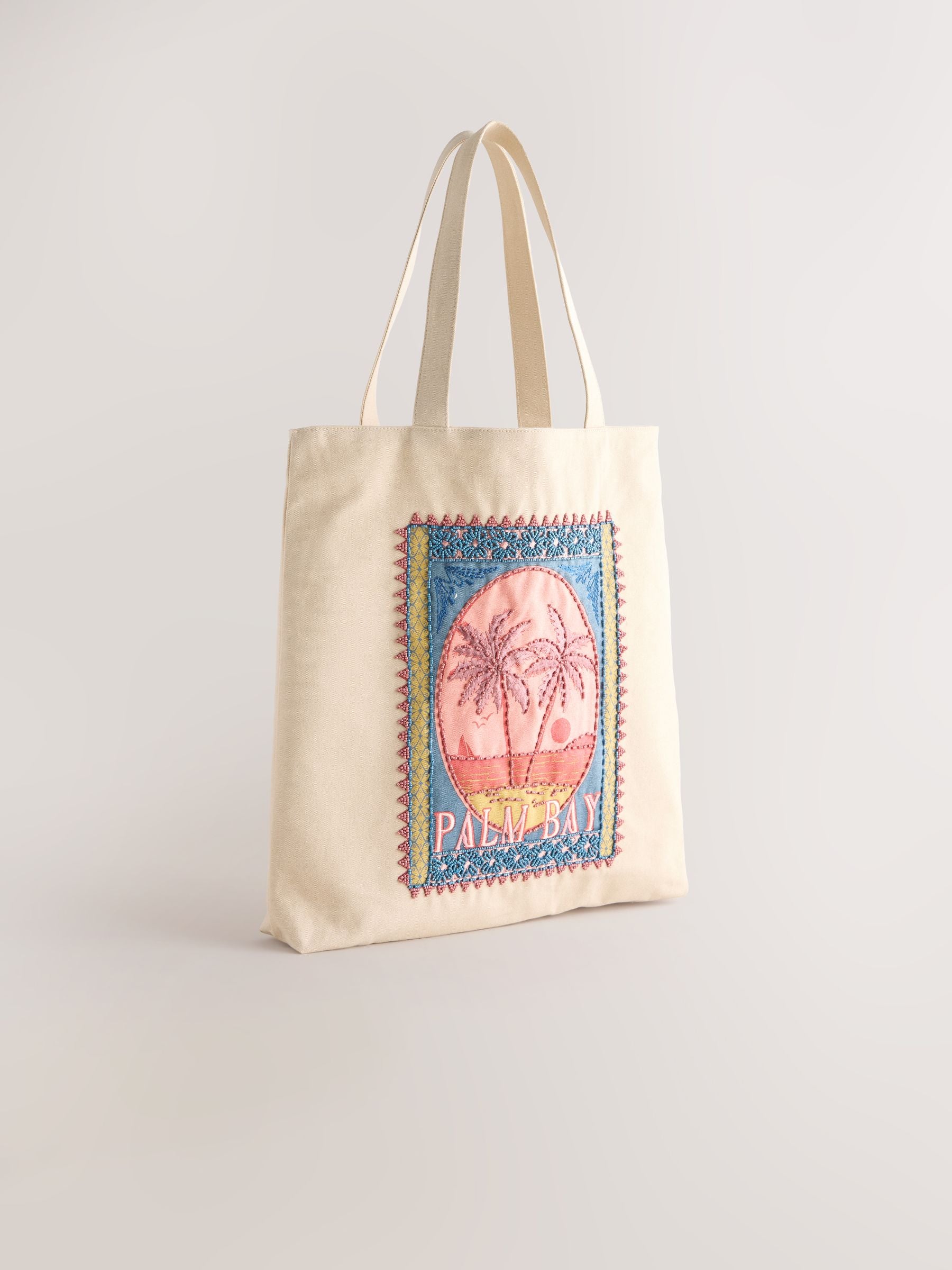 Print cotton embellished bag 43x40cm (British brand)