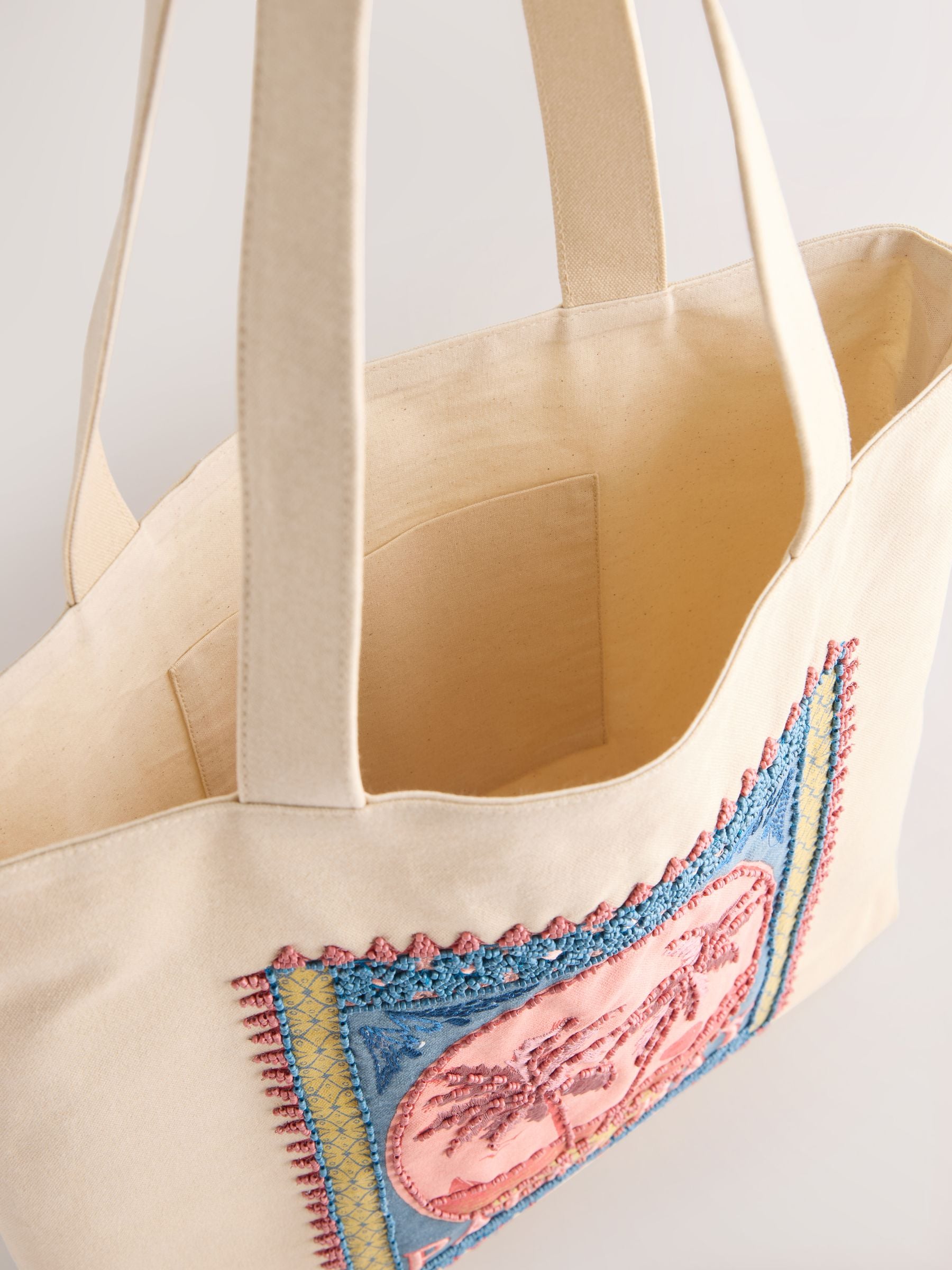 Print cotton embellished bag 43x40cm (British brand)