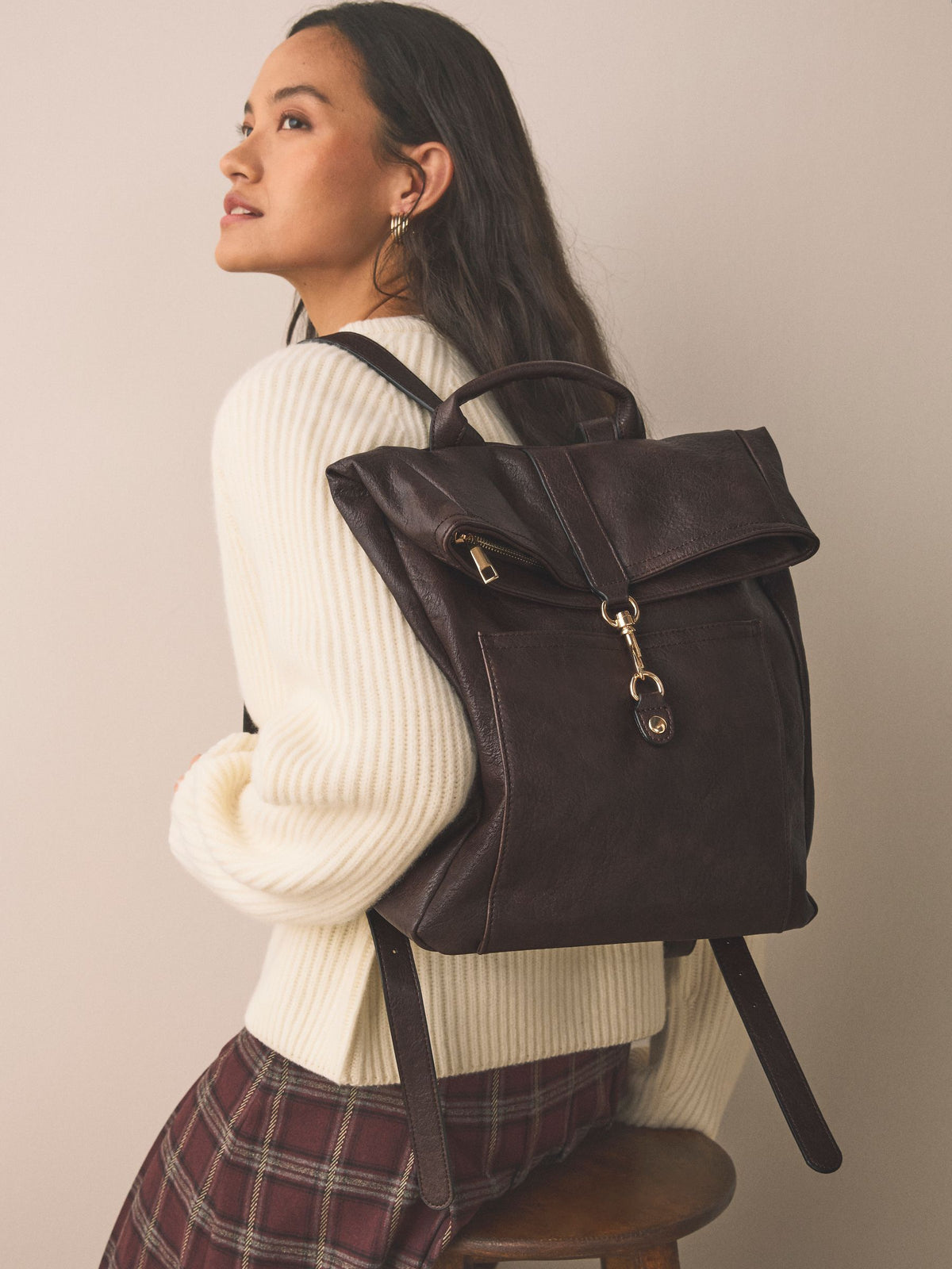 Chocolate brown slouchy backpack, imported from the UK