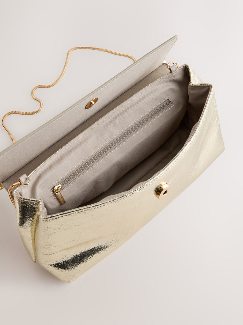 Gold Foldover Clutch Bag