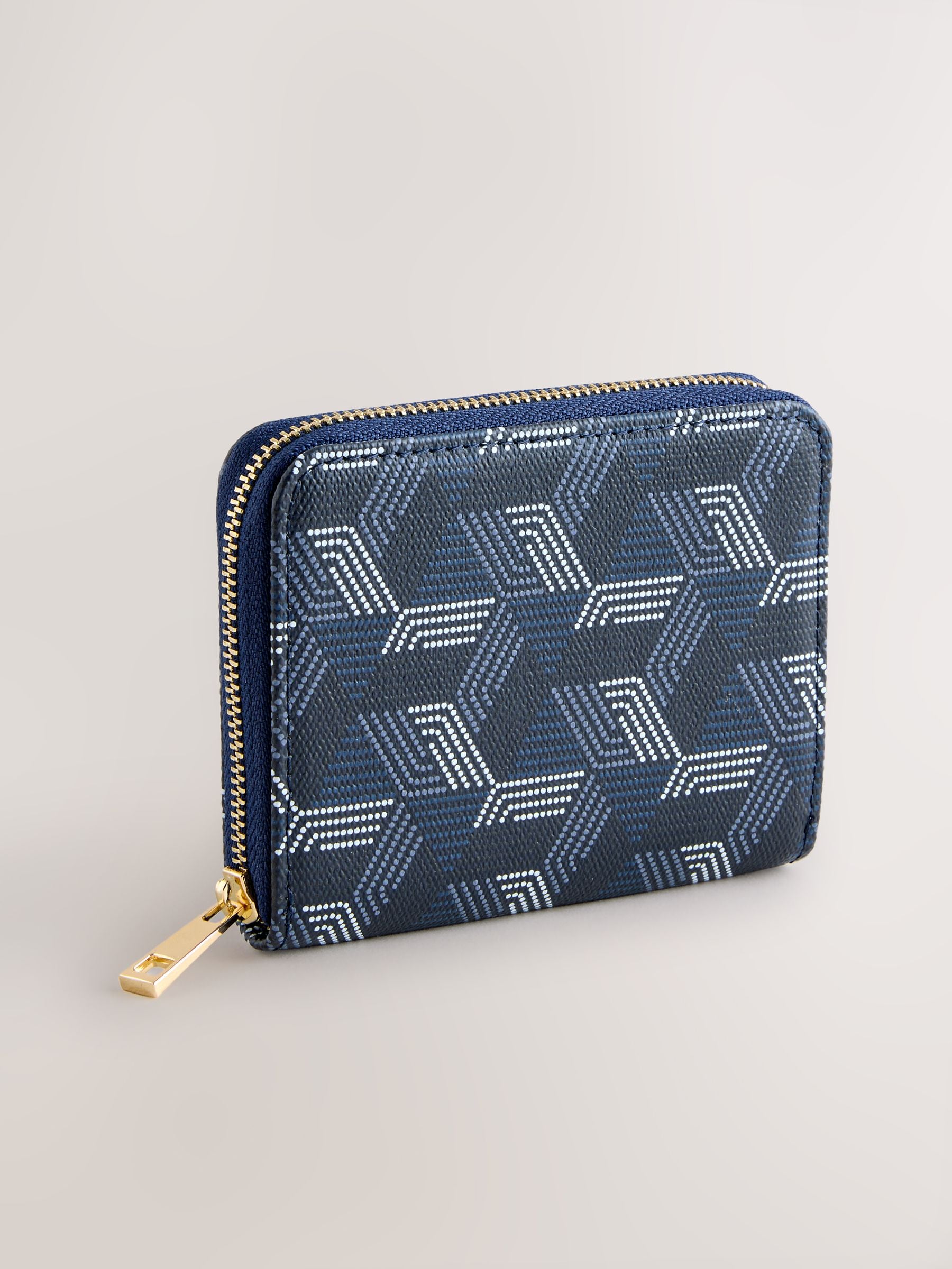 Navy faux leather zip around purse compact size - British product
