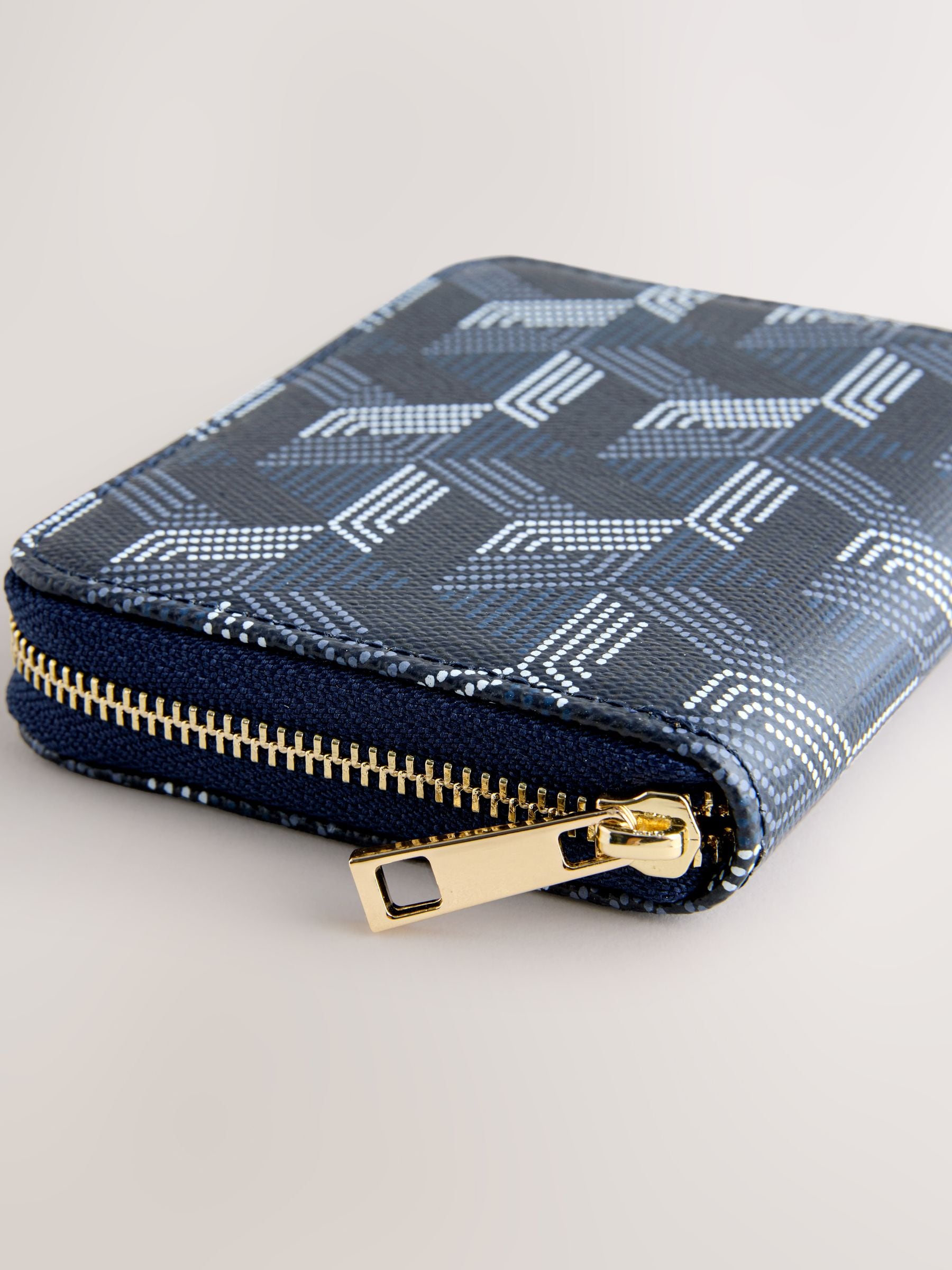 Navy faux leather zip around purse compact size - British product