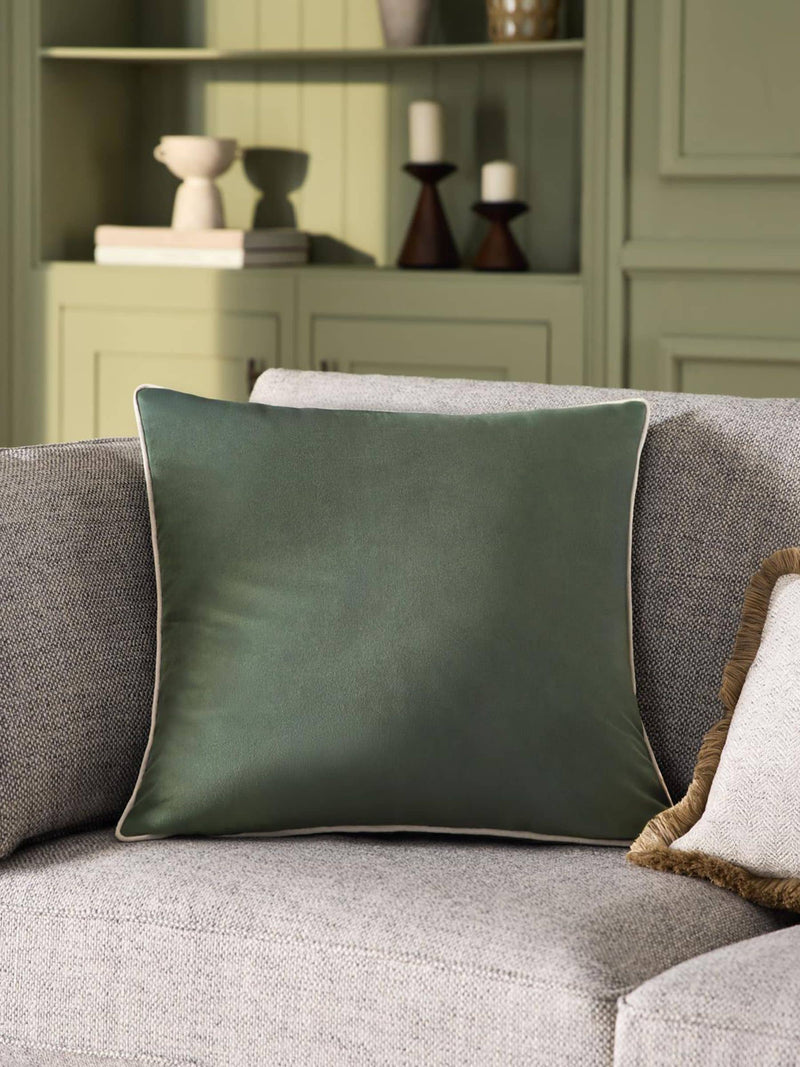 Dark Green Matte Velvet Contrast Pipe Cushion - 50 x 50cm