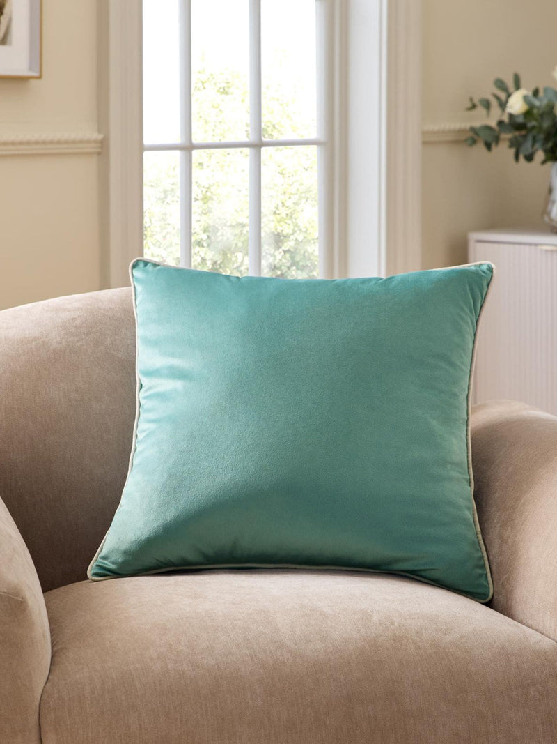 Dark Green Matte Velvet Contrast Pipe Cushion - 50 x 50cm