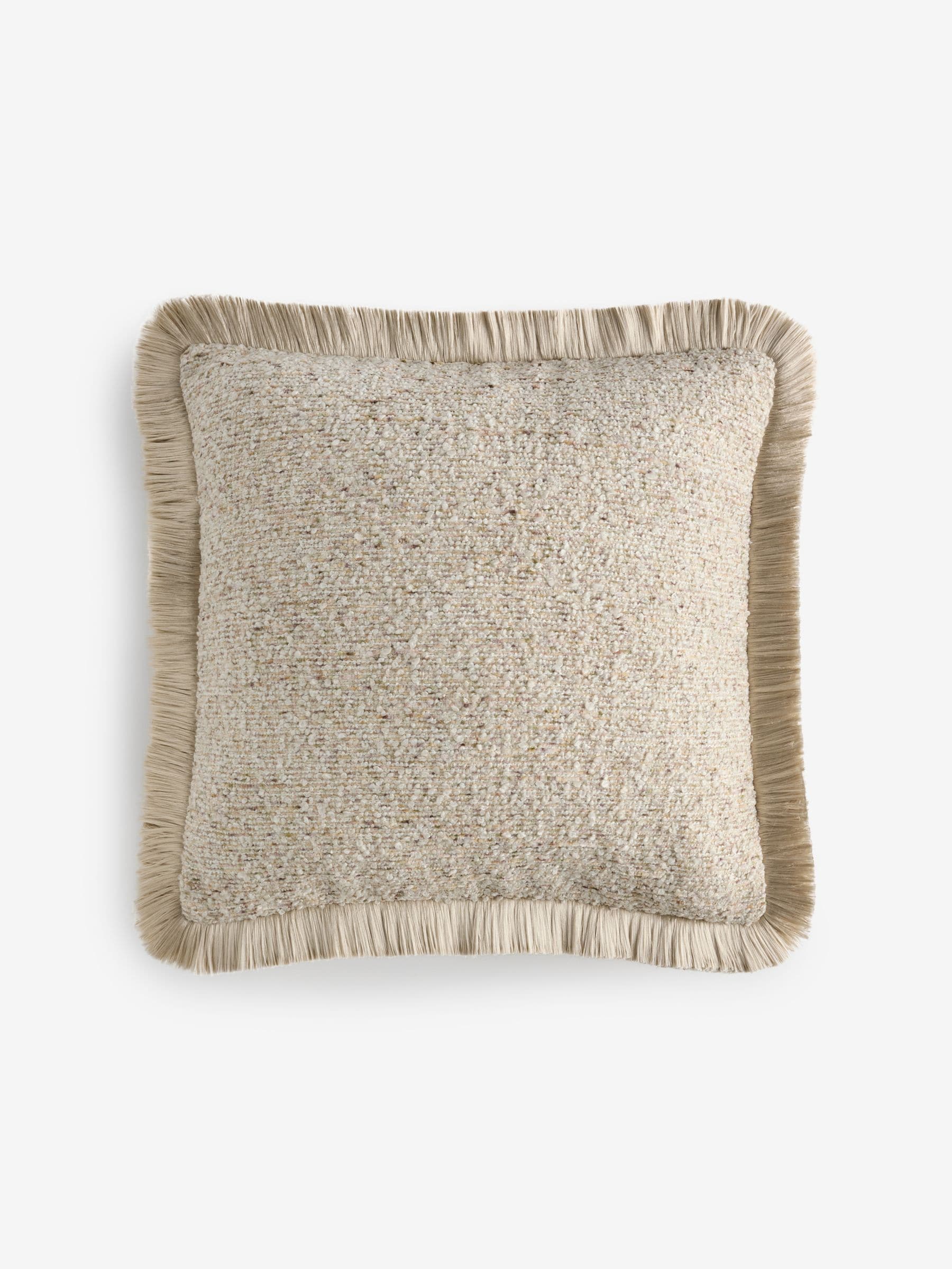 Boucle fleck fringe cushion 50x50cm natural (British brand)
