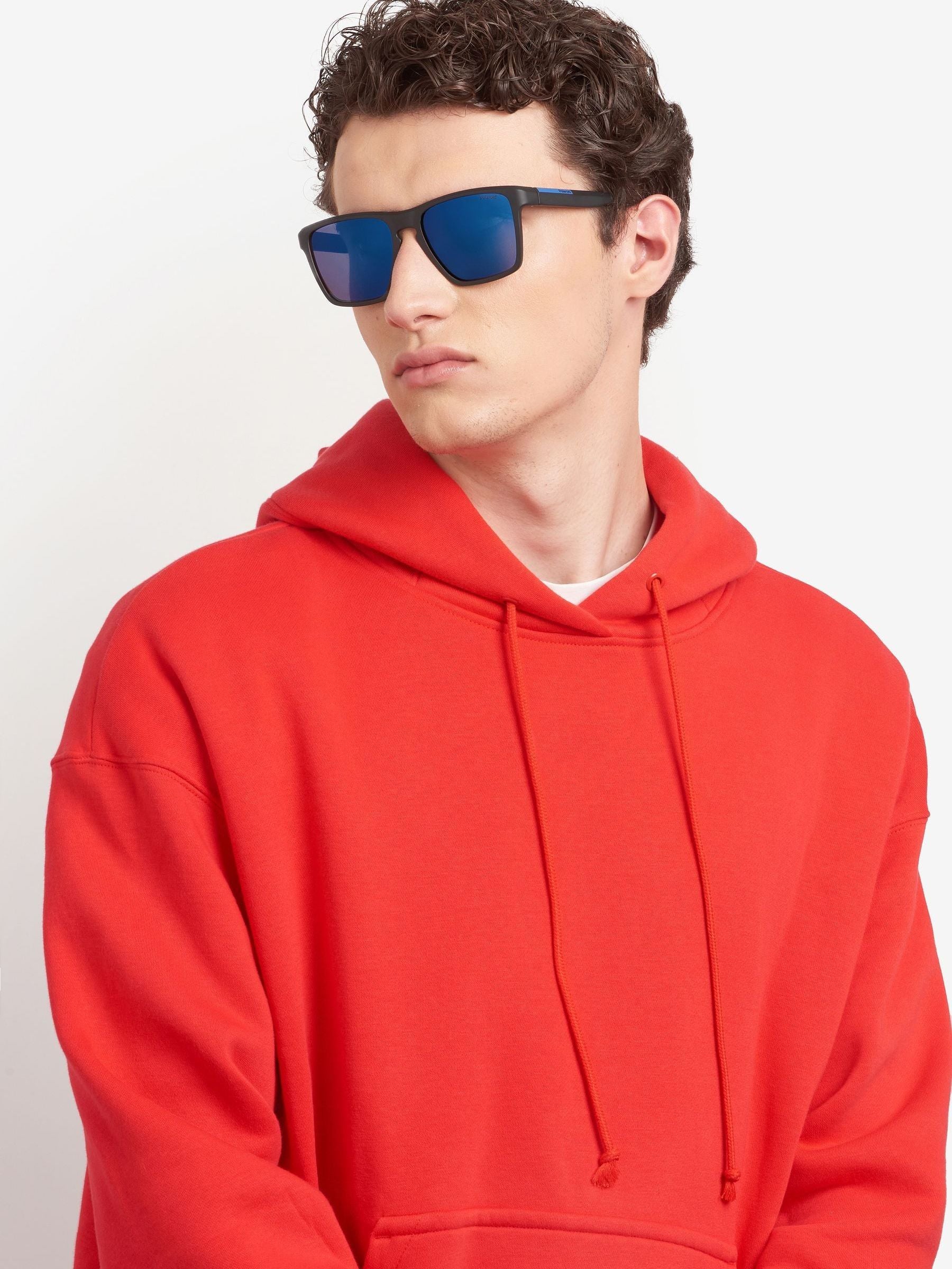 Polaroid black rectangular sunglasses with blue mirrored lenses - British product