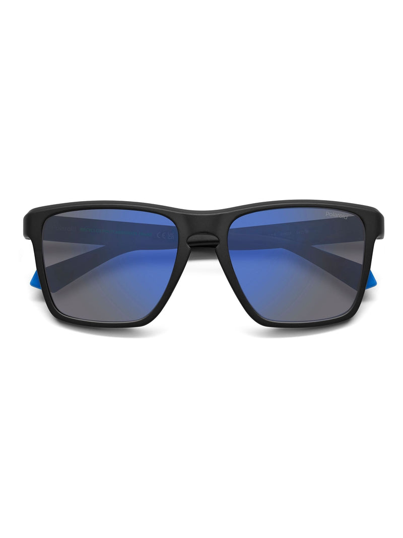 Polaroid black rectangular sunglasses with blue mirrored lenses - British product