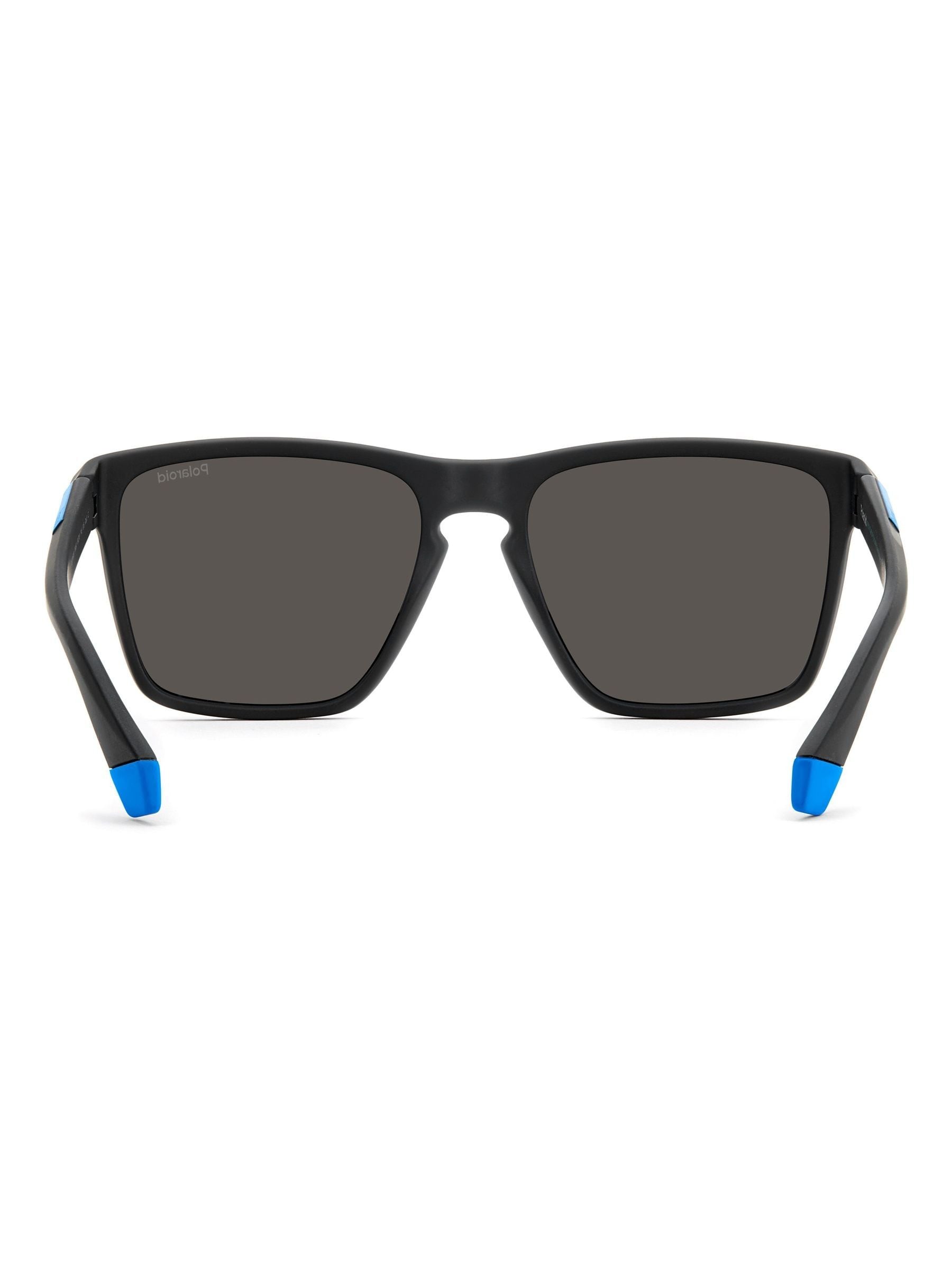 Polaroid black rectangular sunglasses with blue mirrored lenses - British product