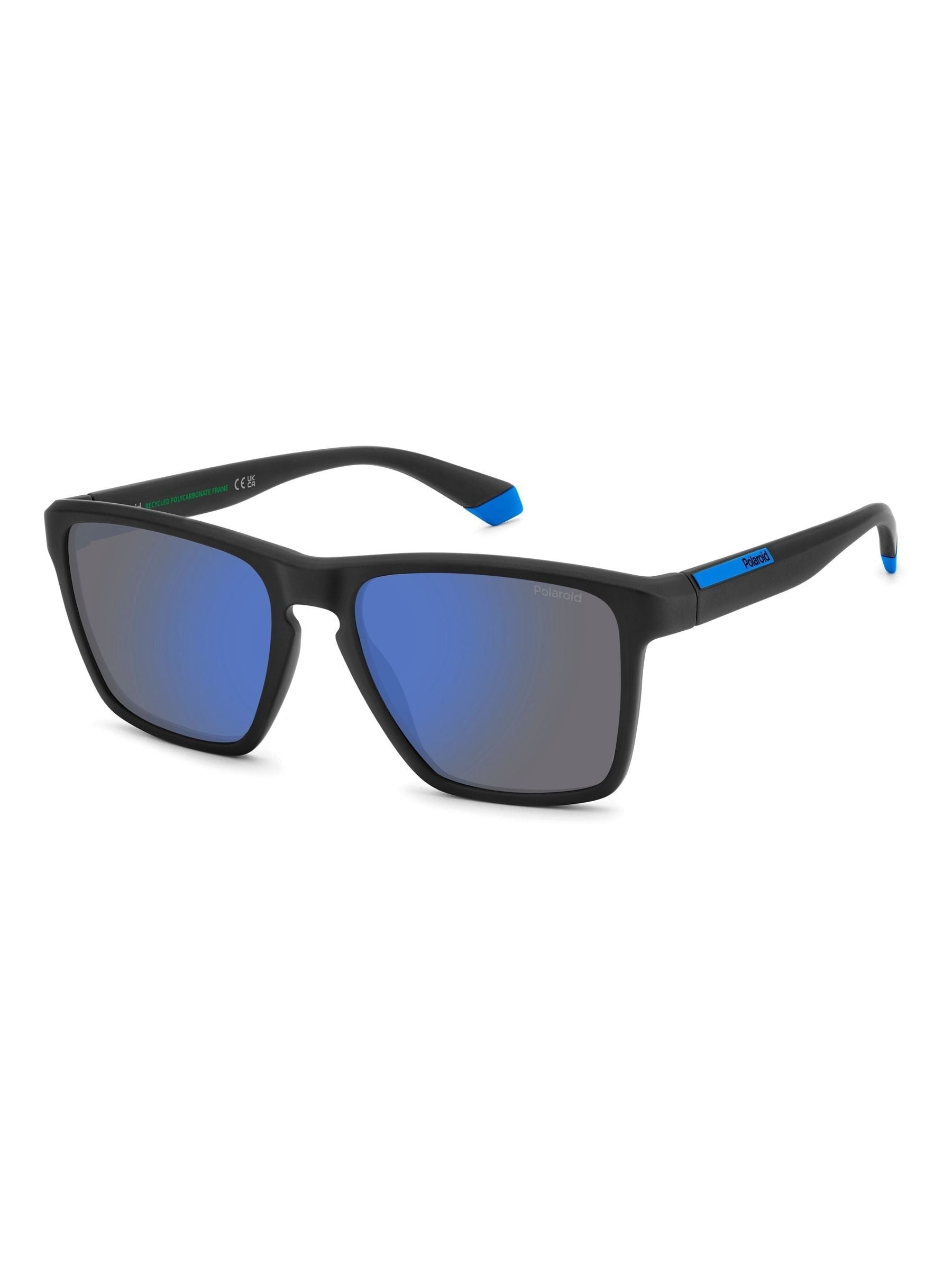 Polaroid black rectangular sunglasses with blue mirrored lenses - British product