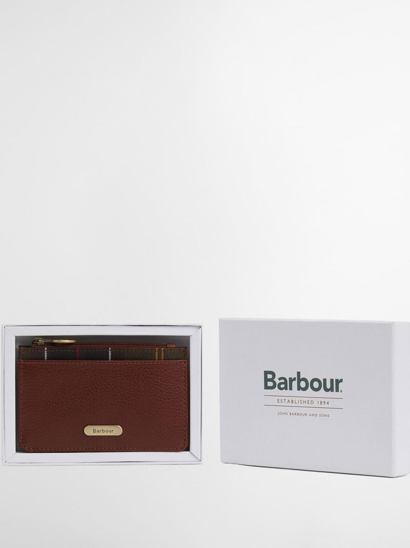 Barbour tan brown tartan leather card holder, UK version