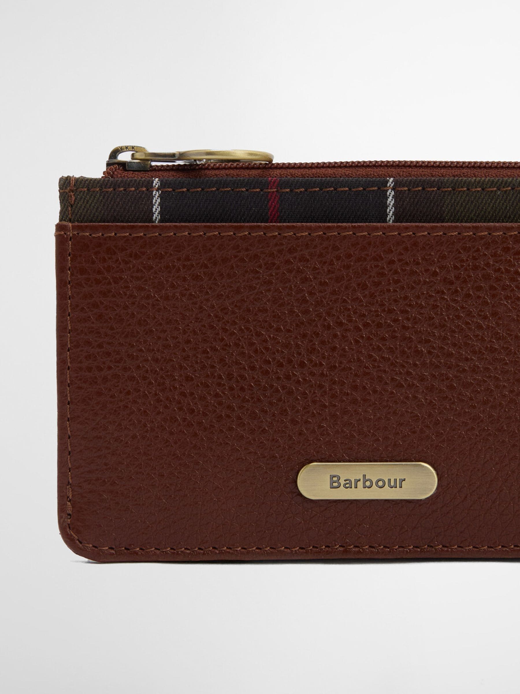 Barbour tan brown tartan leather card holder, UK version